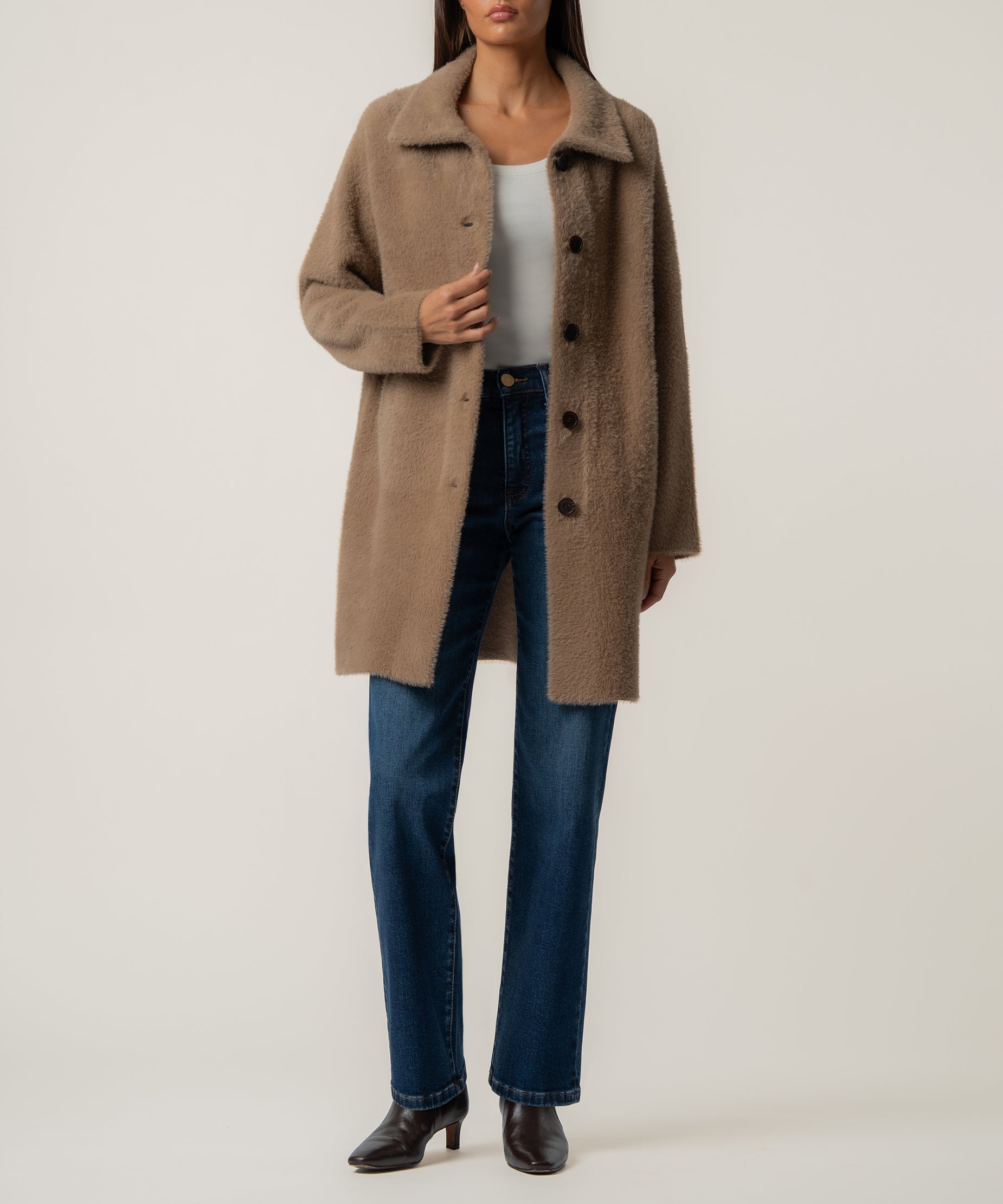 Blythe Long Sweater Jacket in Tan