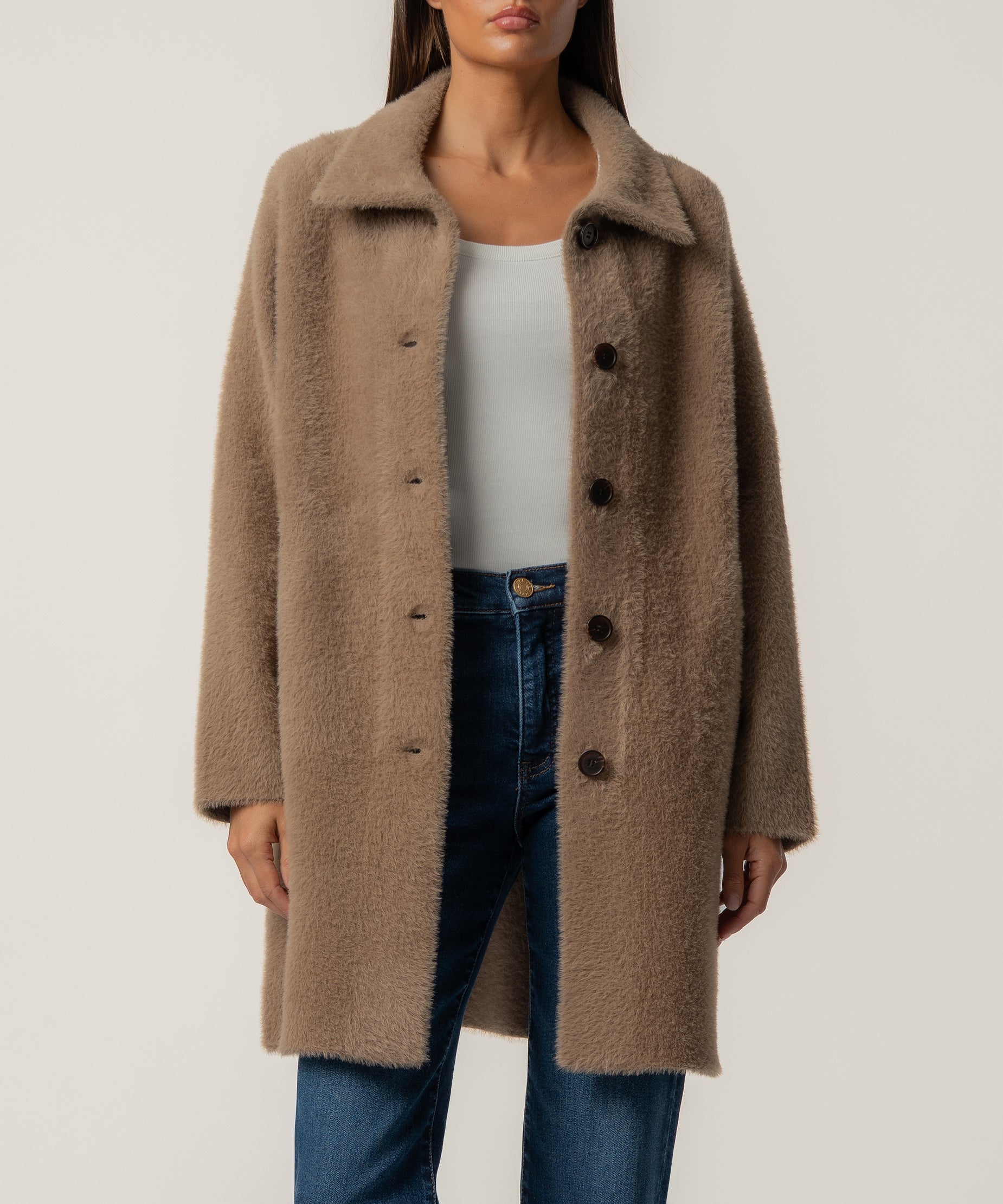 Blythe Long Sweater Jacket in Tan