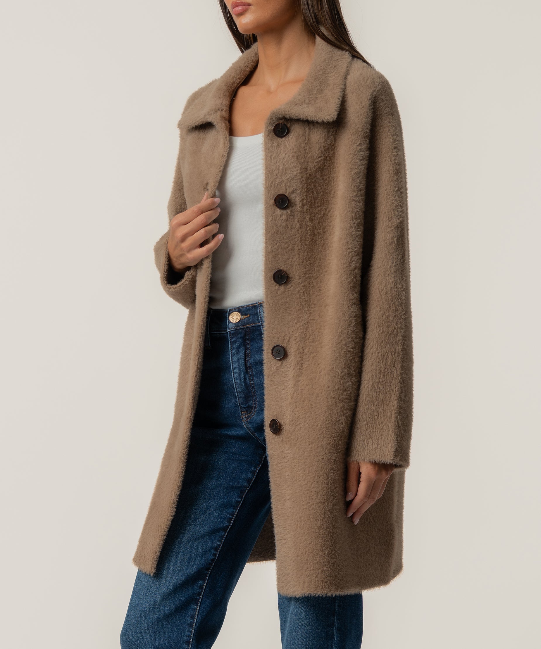 Blythe Long Sweater Jacket in Tan