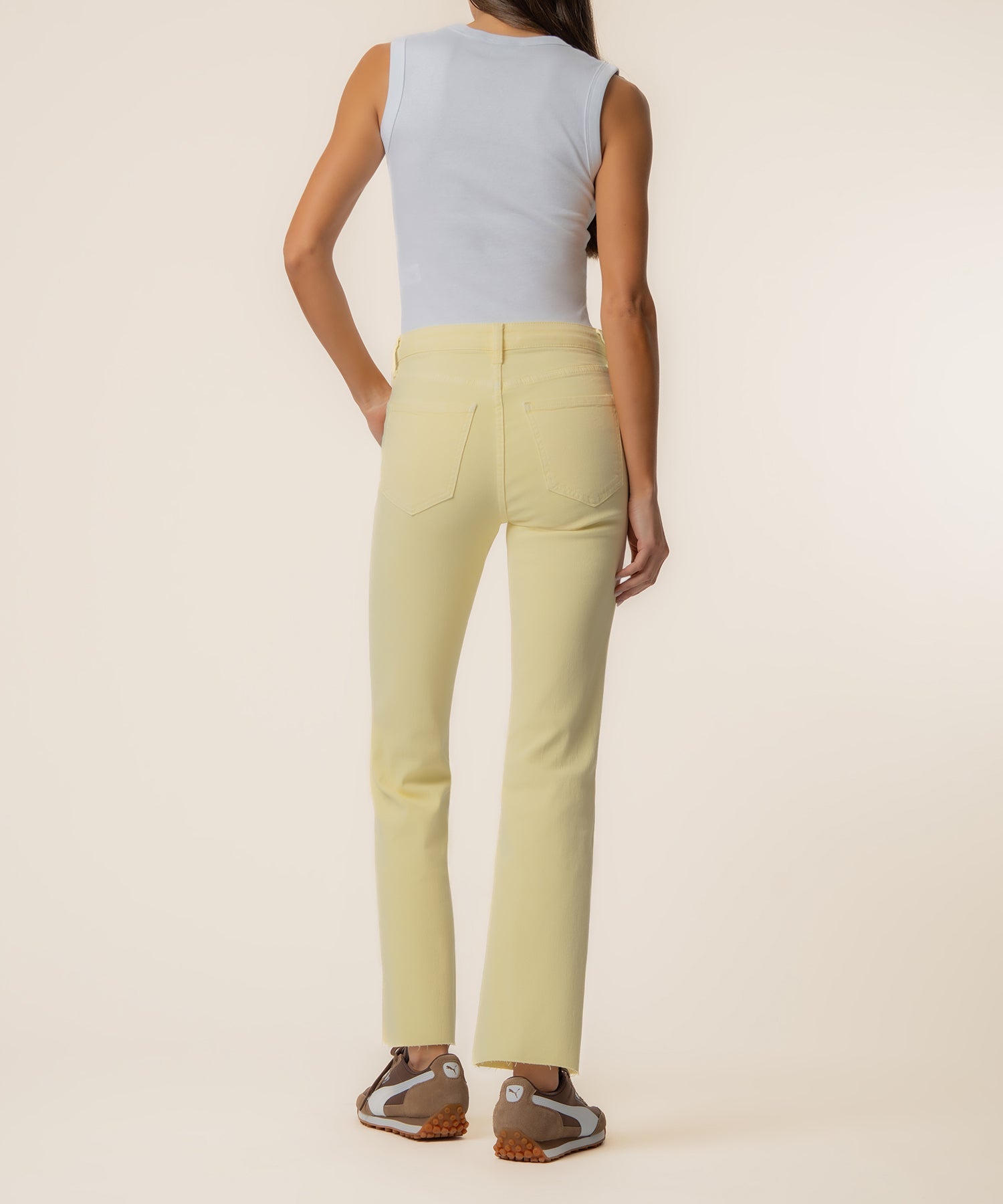 Kelsey High Rise Ankle Flare - Pastel Yellow