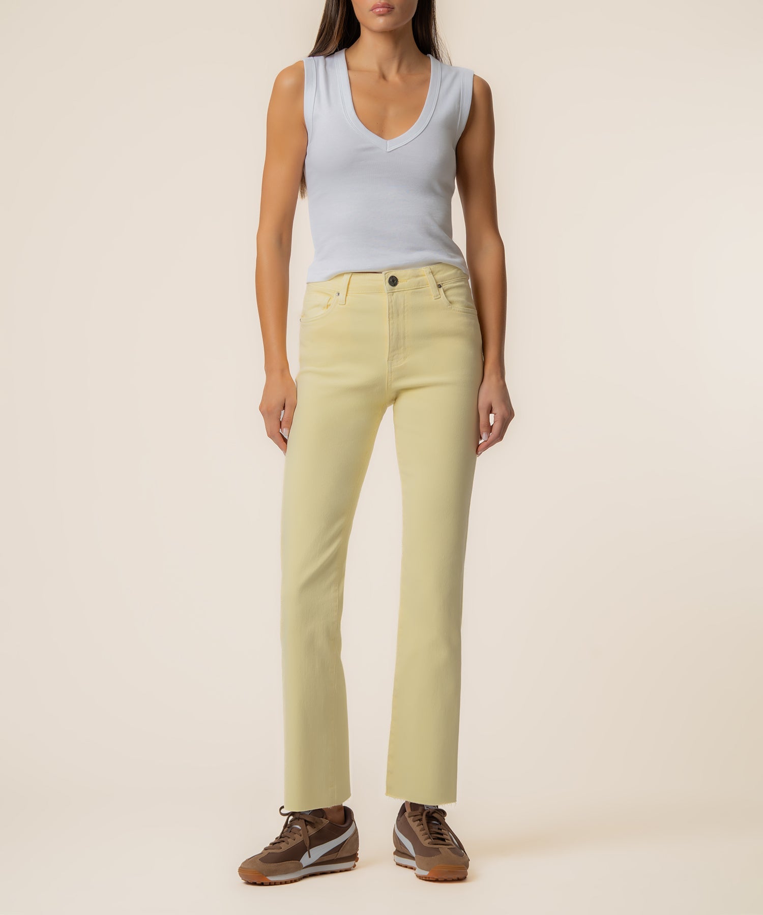 Kelsey High Rise Ankle Flare - Pastel Yellow