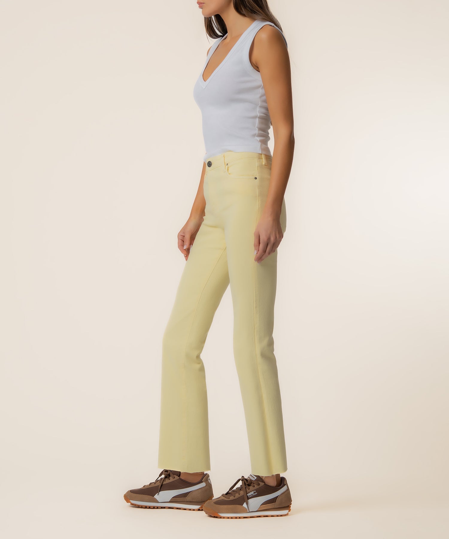 Kelsey High Rise Ankle Flare - Pastel Yellow