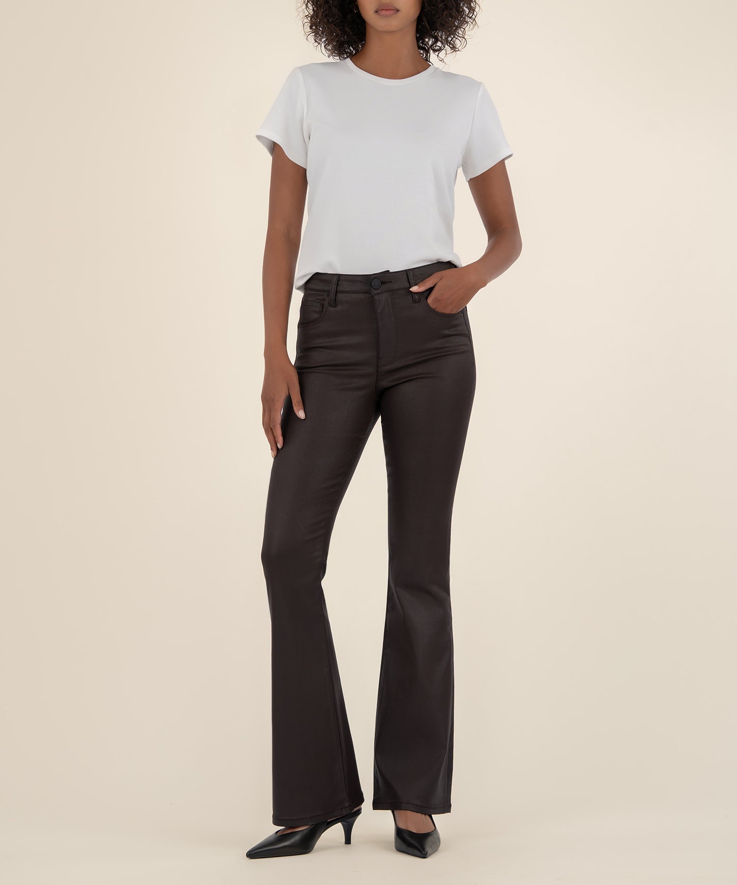 Ana Coated High Rise Fab Ab Flare - Chocolate
