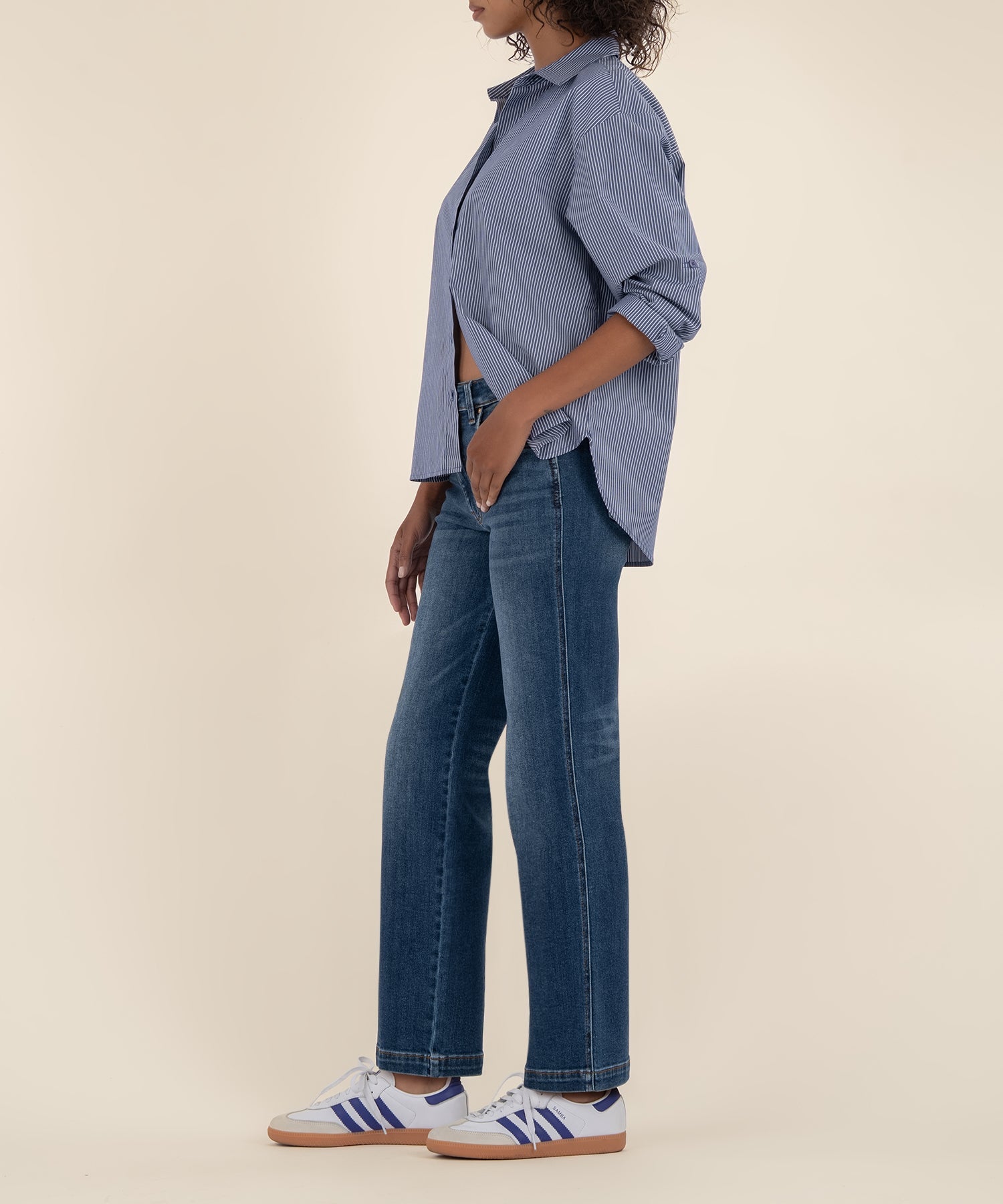 Pattie High Rise Straight Leg, Long - Razor W/Medium Base Wash