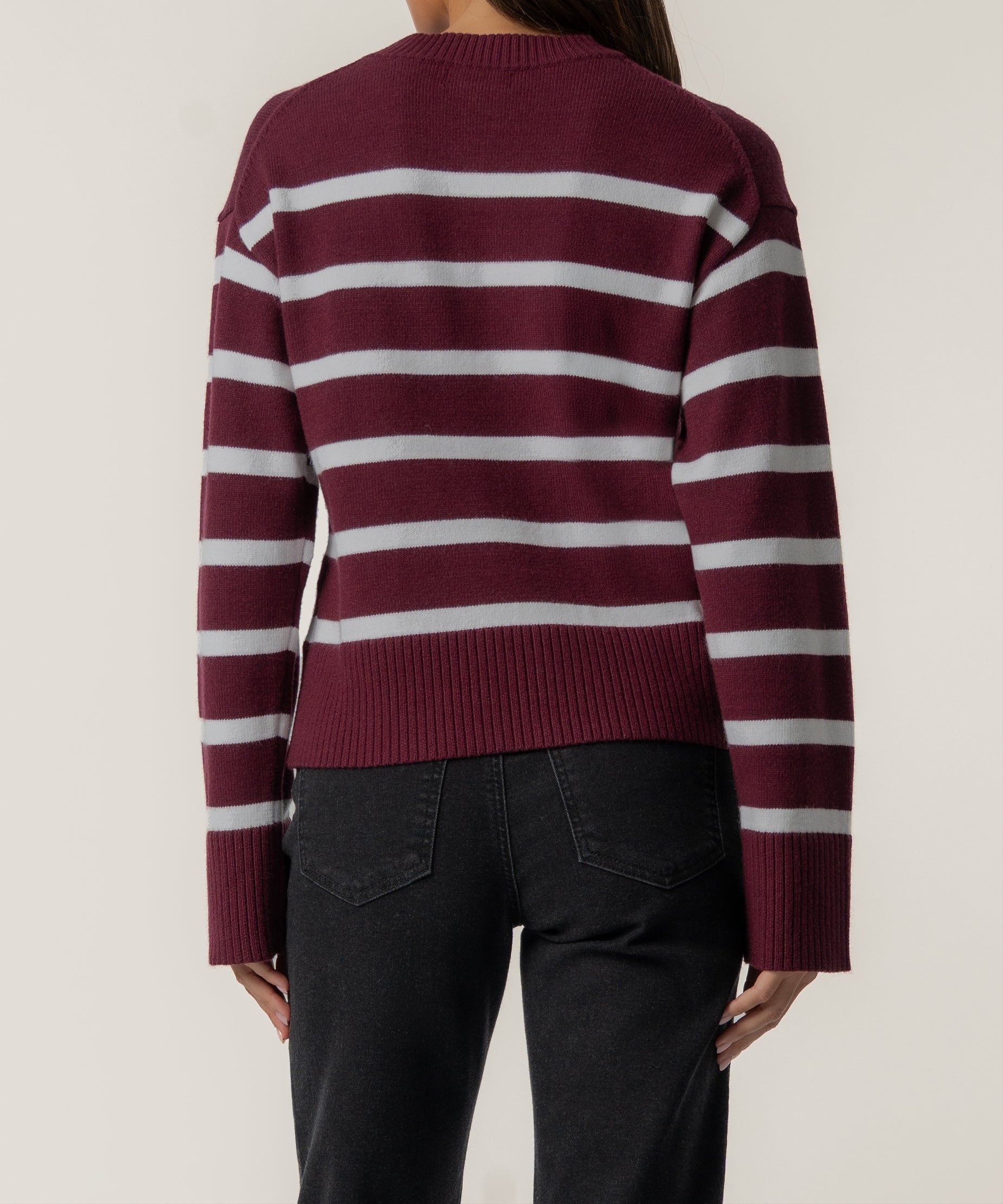 Sam Stripe Sweater Knit in Bordeaux and Ivory