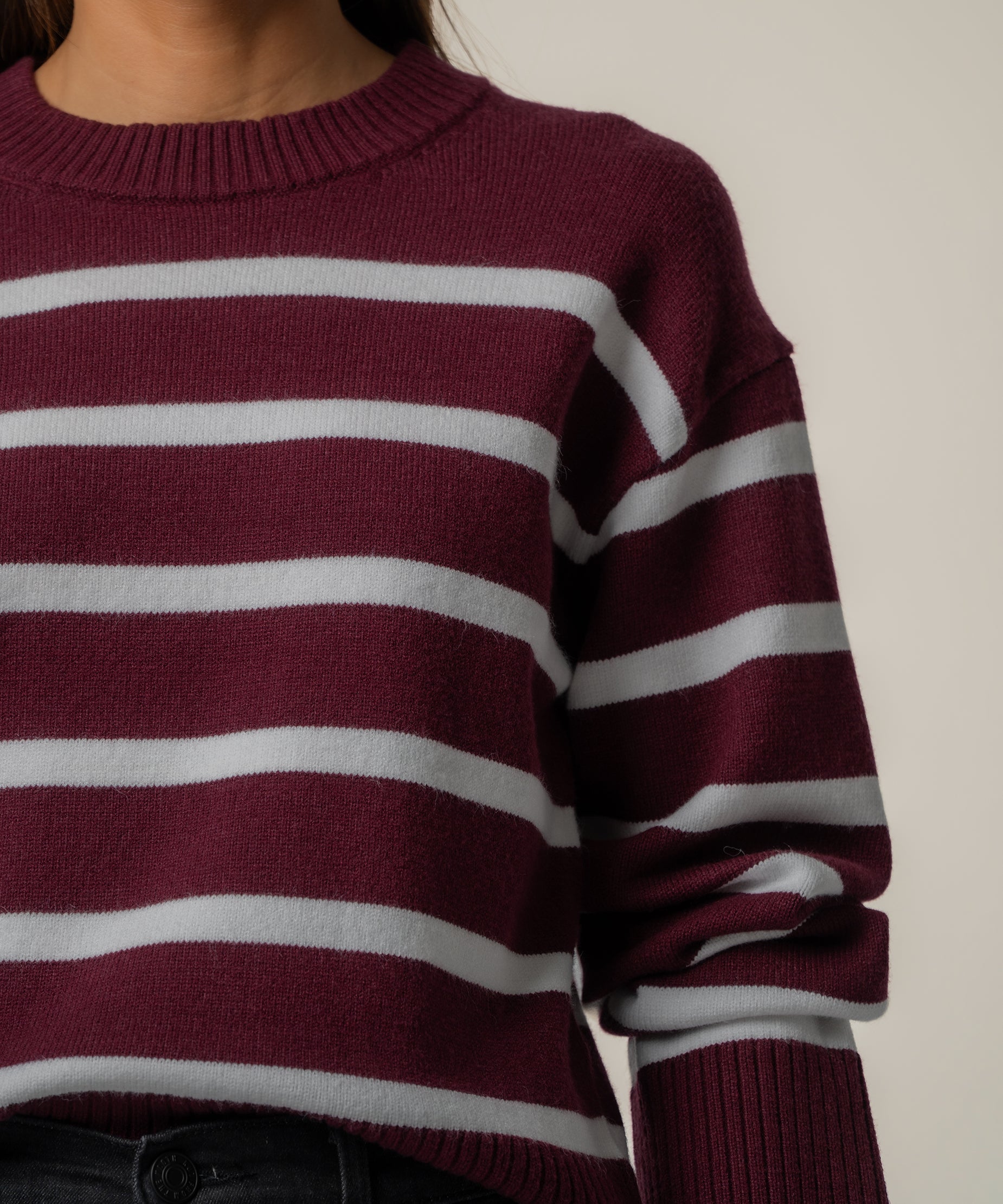 Sam Stripe Sweater Knit in Bordeaux and Ivory