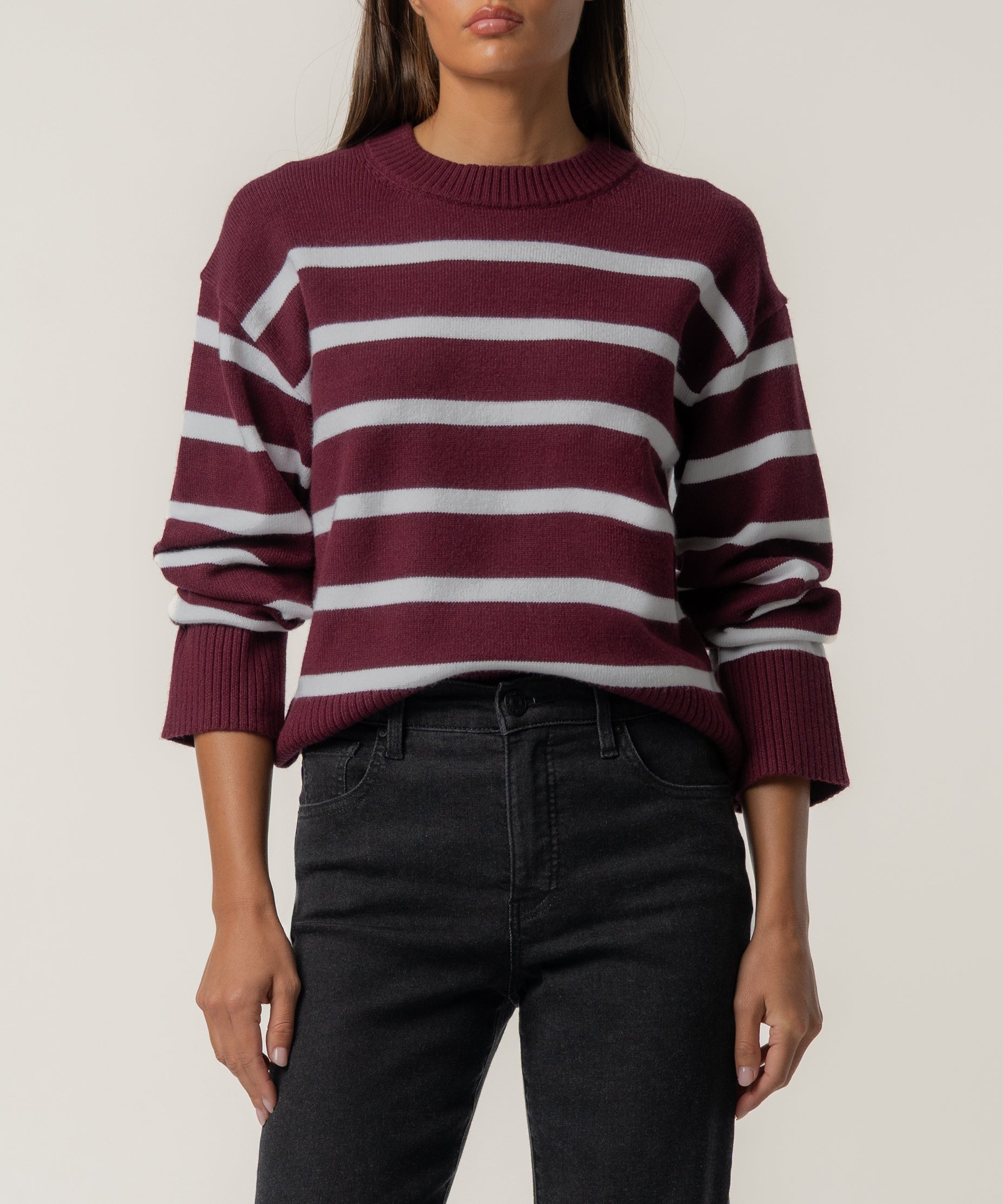 Sam Stripe Sweater Knit in Bordeaux and Ivory