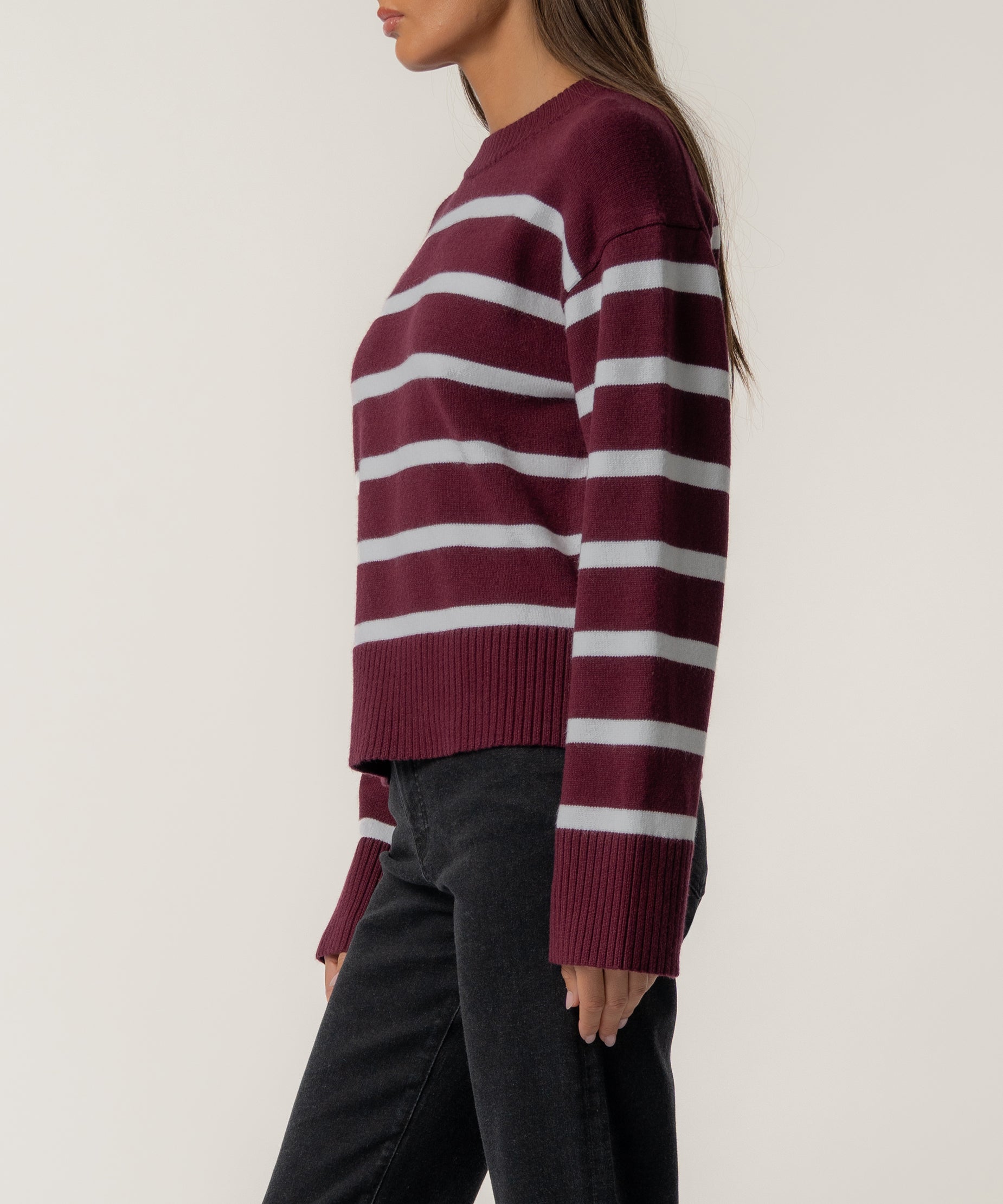 Sam Stripe Sweater Knit in Bordeaux and Ivory