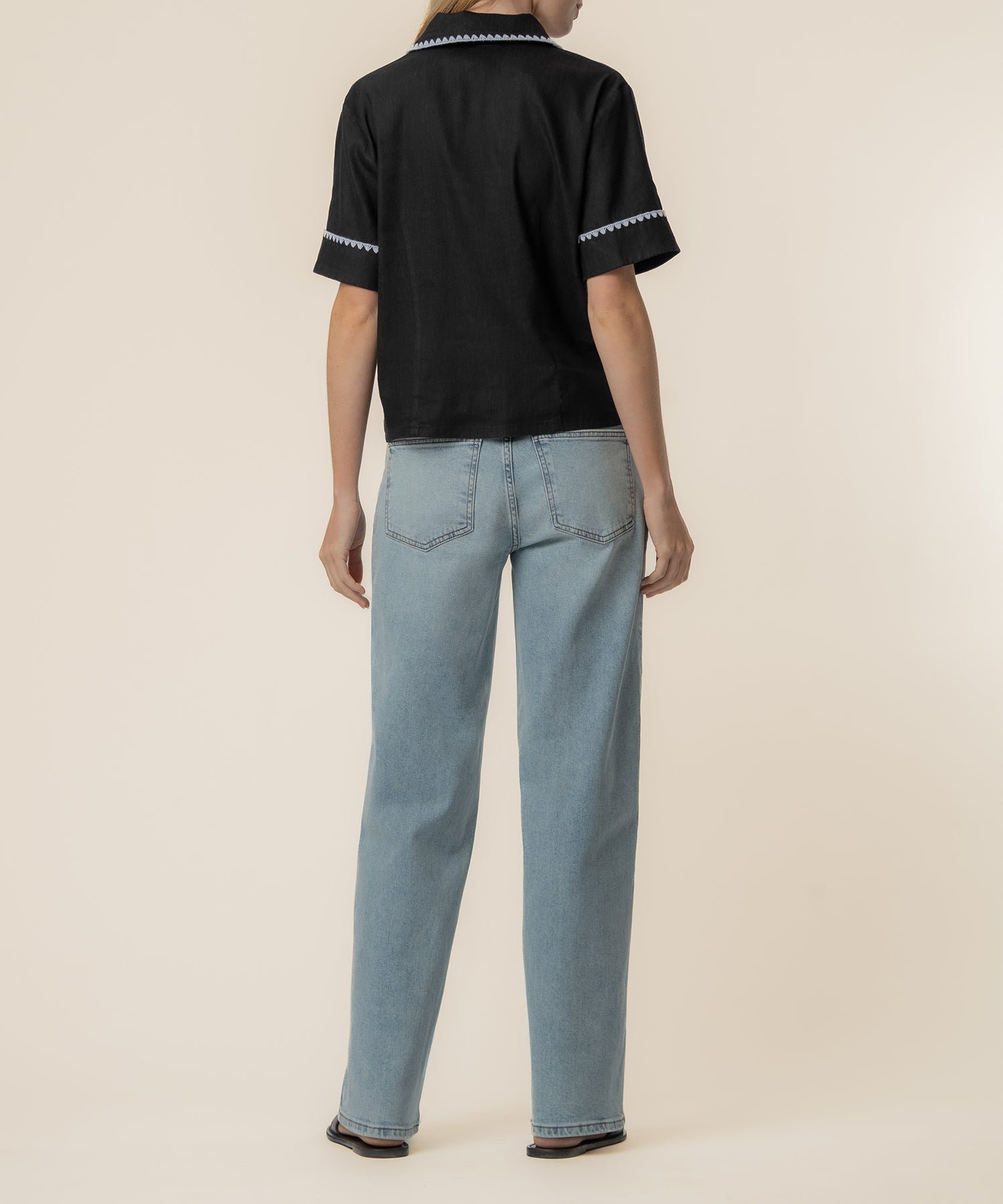 Marisol Linen Top- Black/White