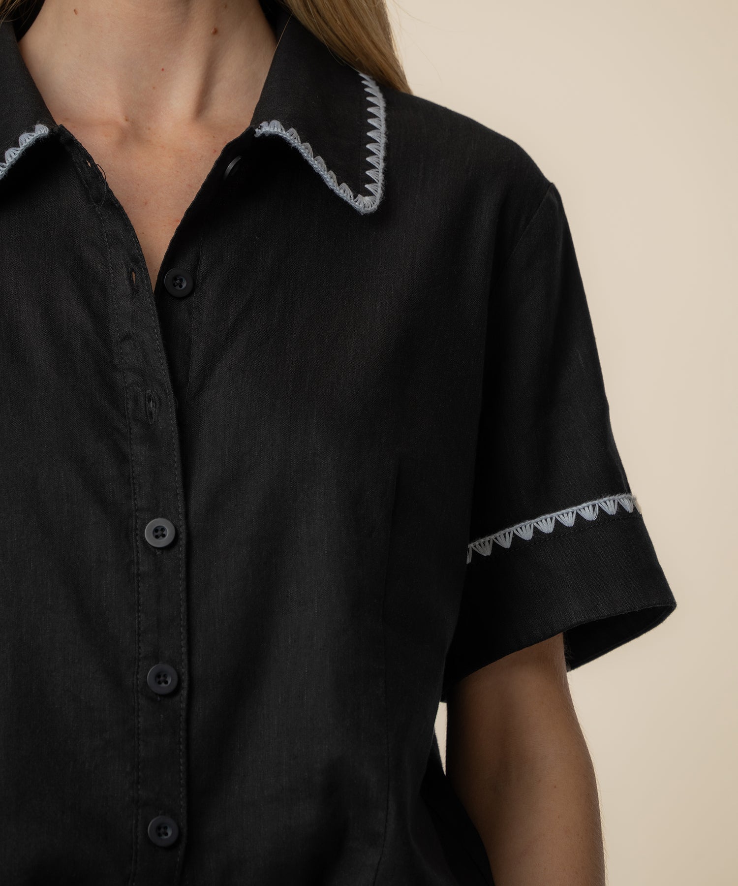 Marisol Linen Top- Black/White
