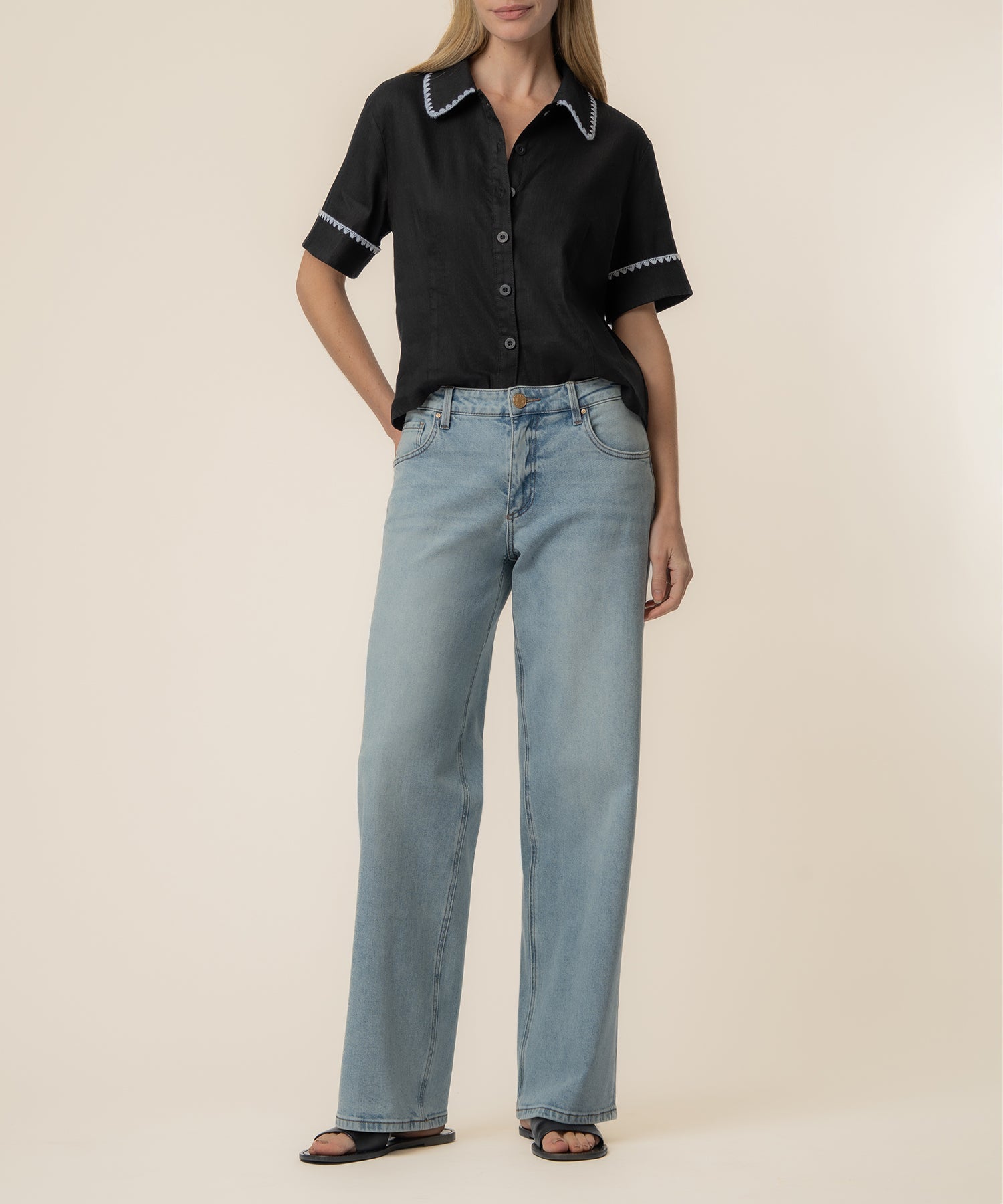 Marisol Linen Top- Black/White