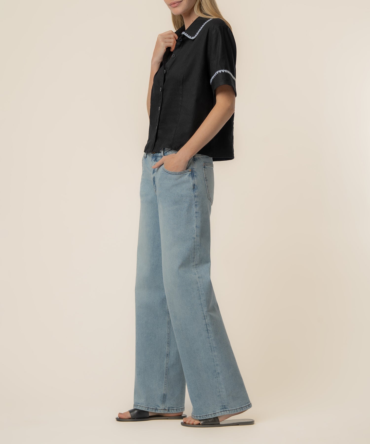 Marisol Linen Top- Black/White