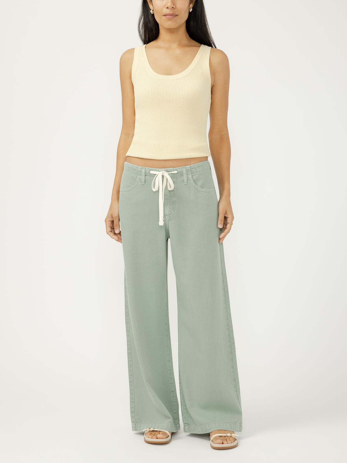 Wide Leg Drawstring Beach Pant - Sage Green