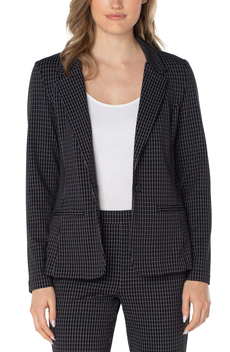 Fitted Blazer - Black with White Grid