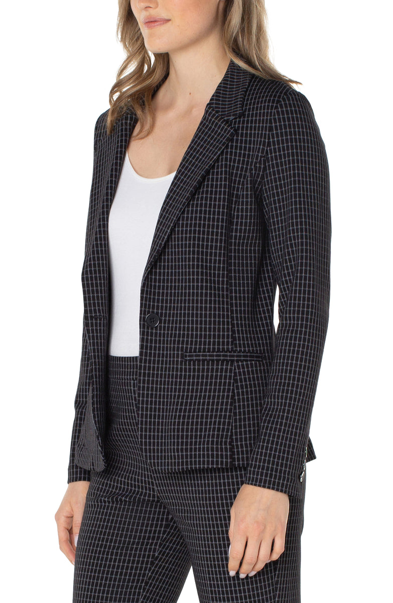 Fitted Blazer - Black with White Grid