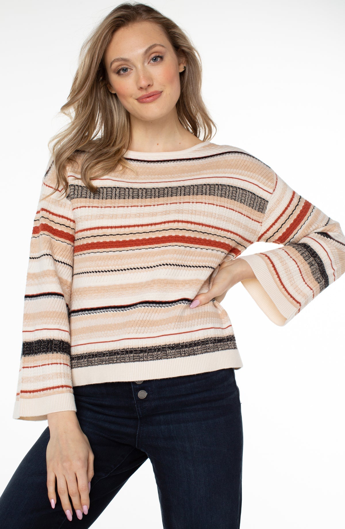 Boat Neck Textured Stripe Sweater