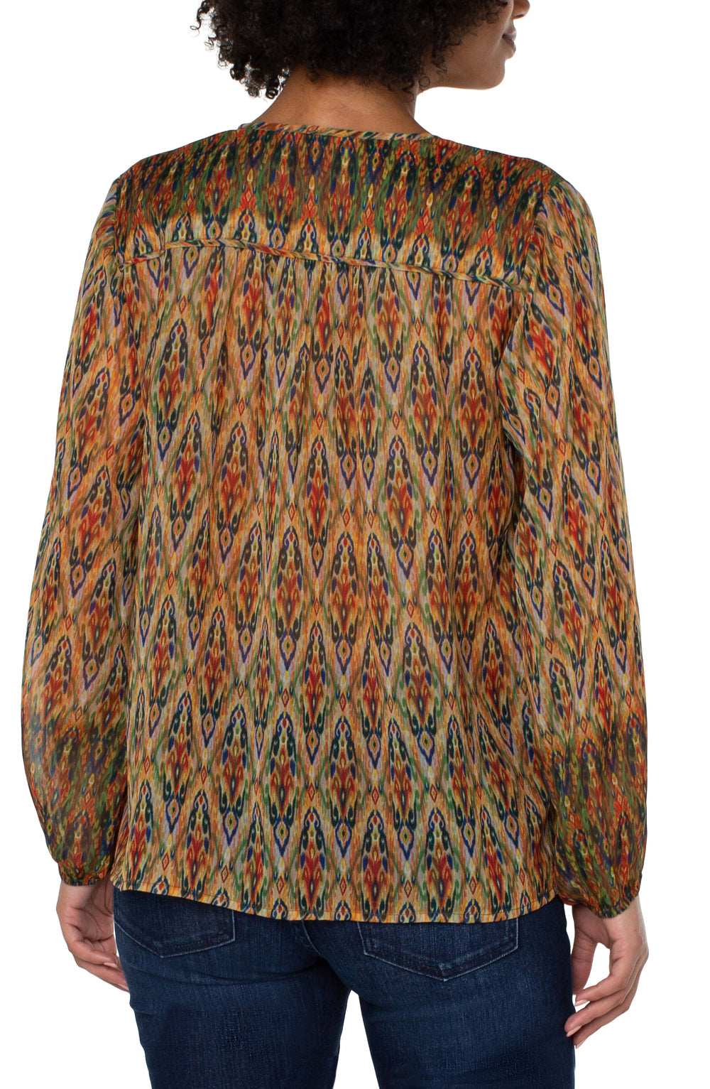 Long Sleeve Double Layer Tie Front Blouse - Multi Color Painted Ikat