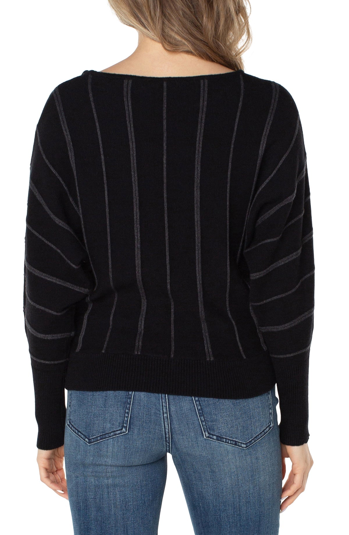 Long Sleeve Dolman Sweater With Stripe