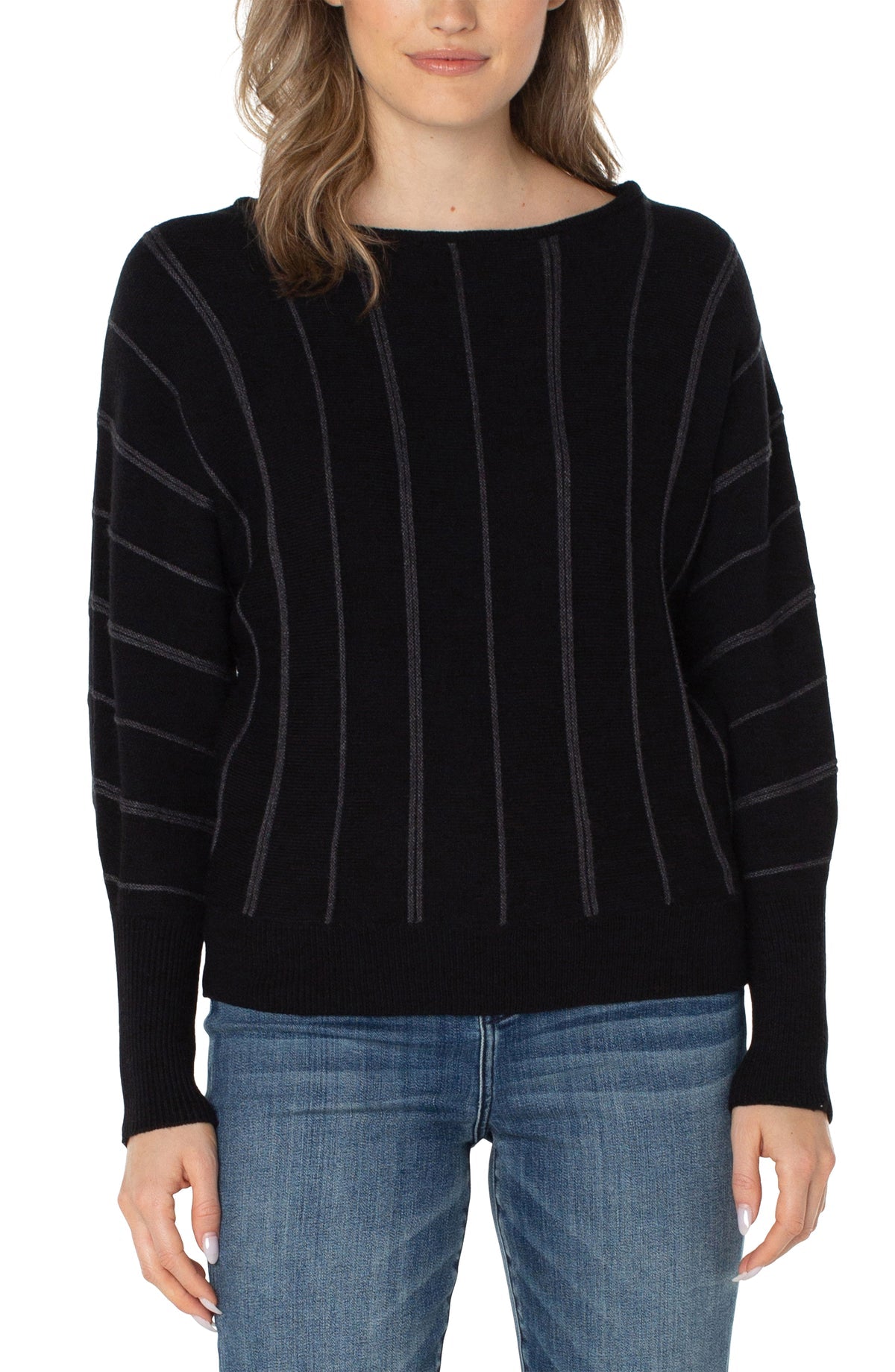 Long Sleeve Dolman Sweater With Stripe