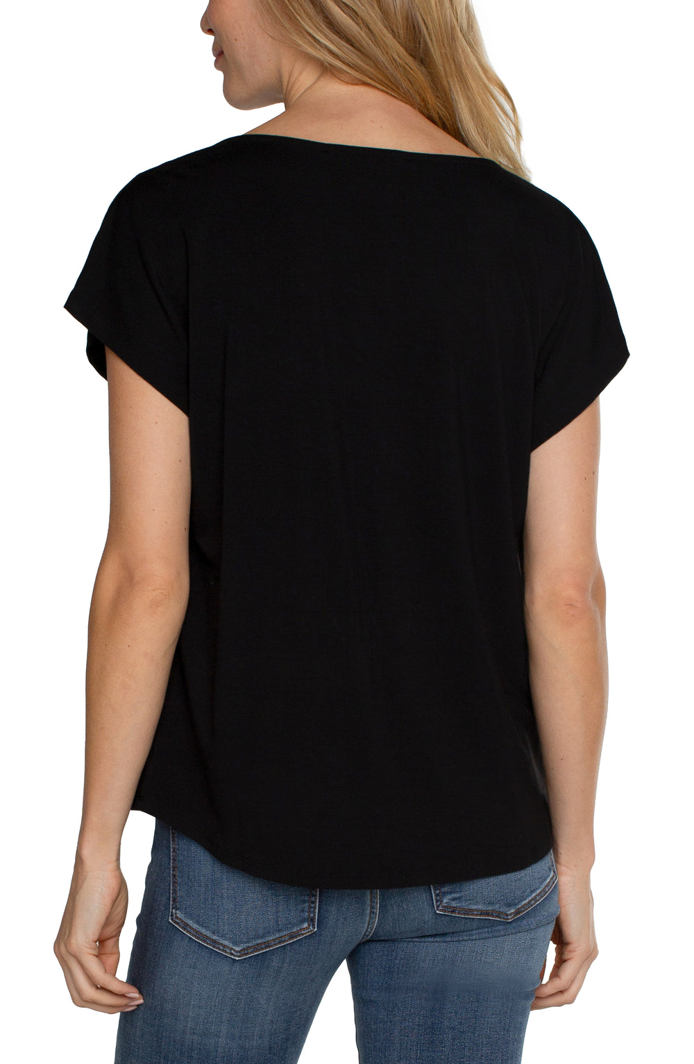 Short Sleeve Knit Top with Draped Cowl Neck