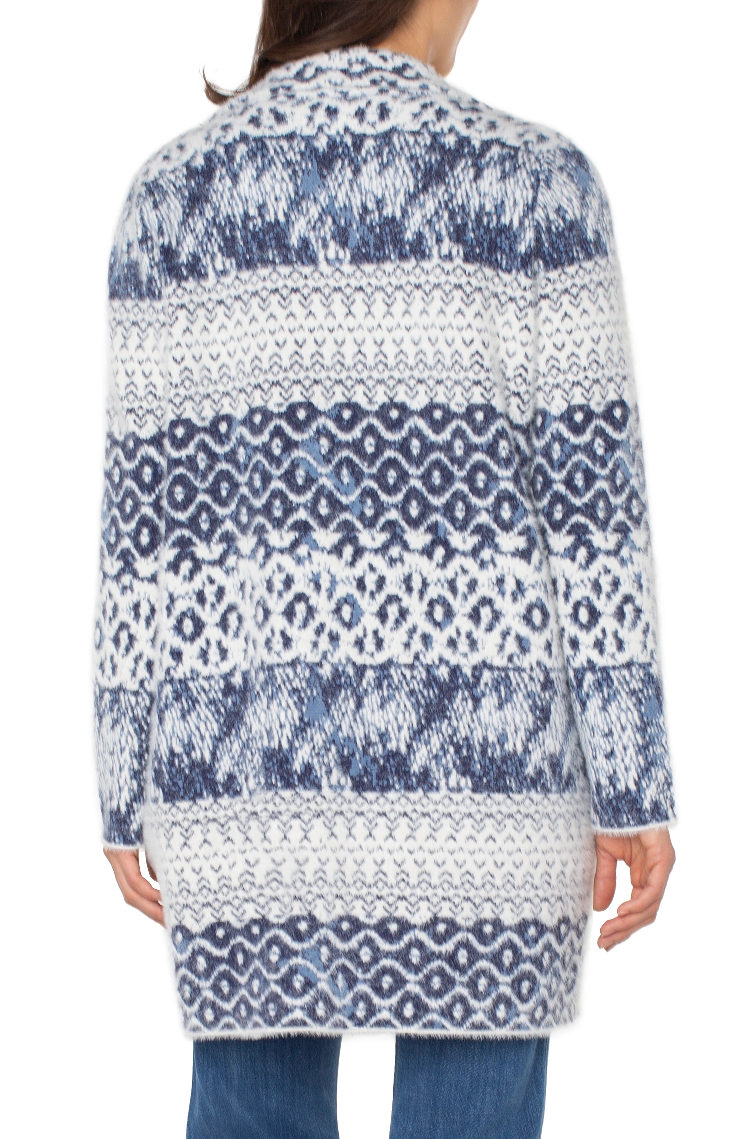 Open Front Coatigan Sweater - Navy Shibori Mixed Texture