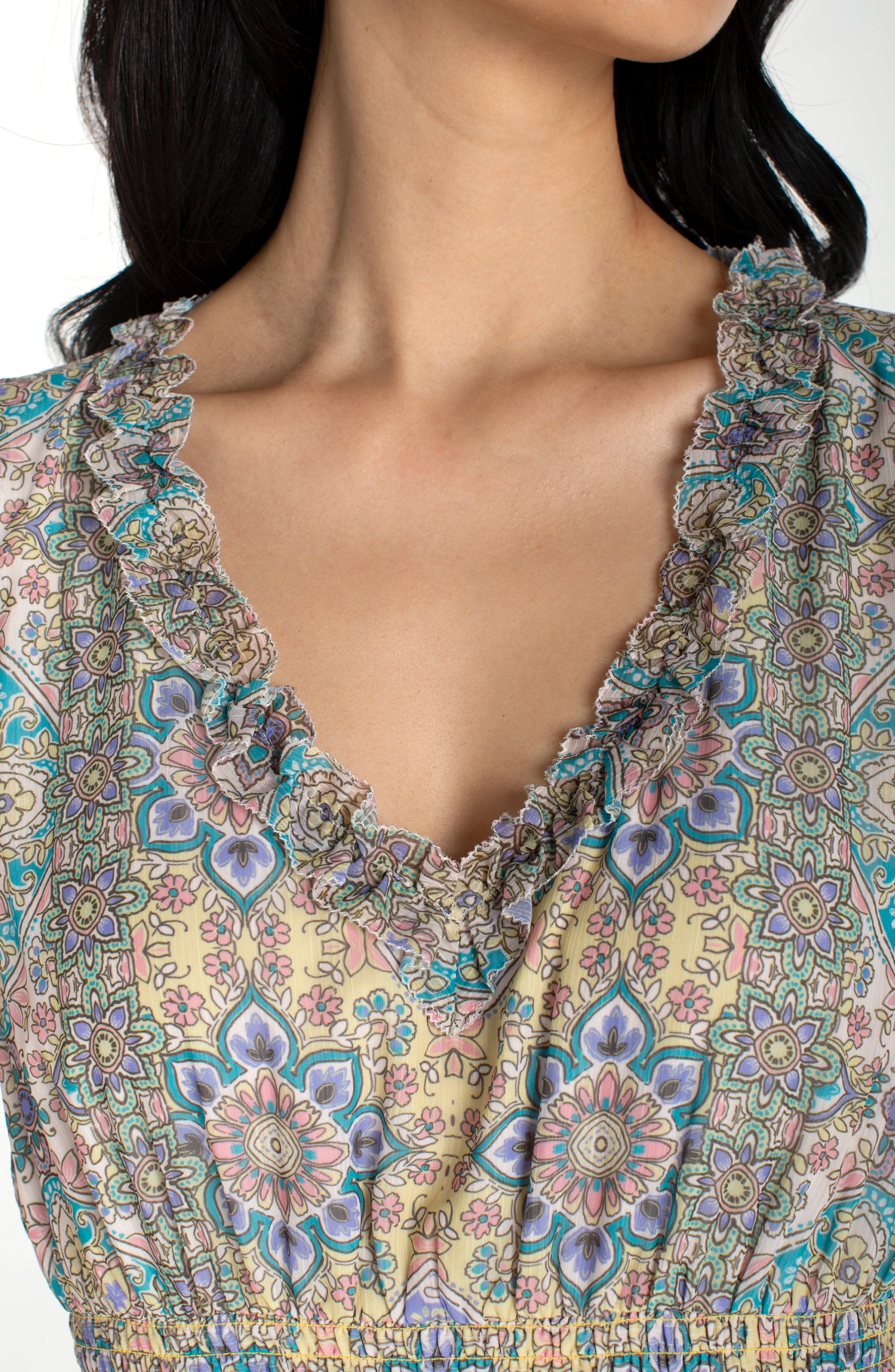 Sleeveless Smocked Waist Dress - Citron Multi