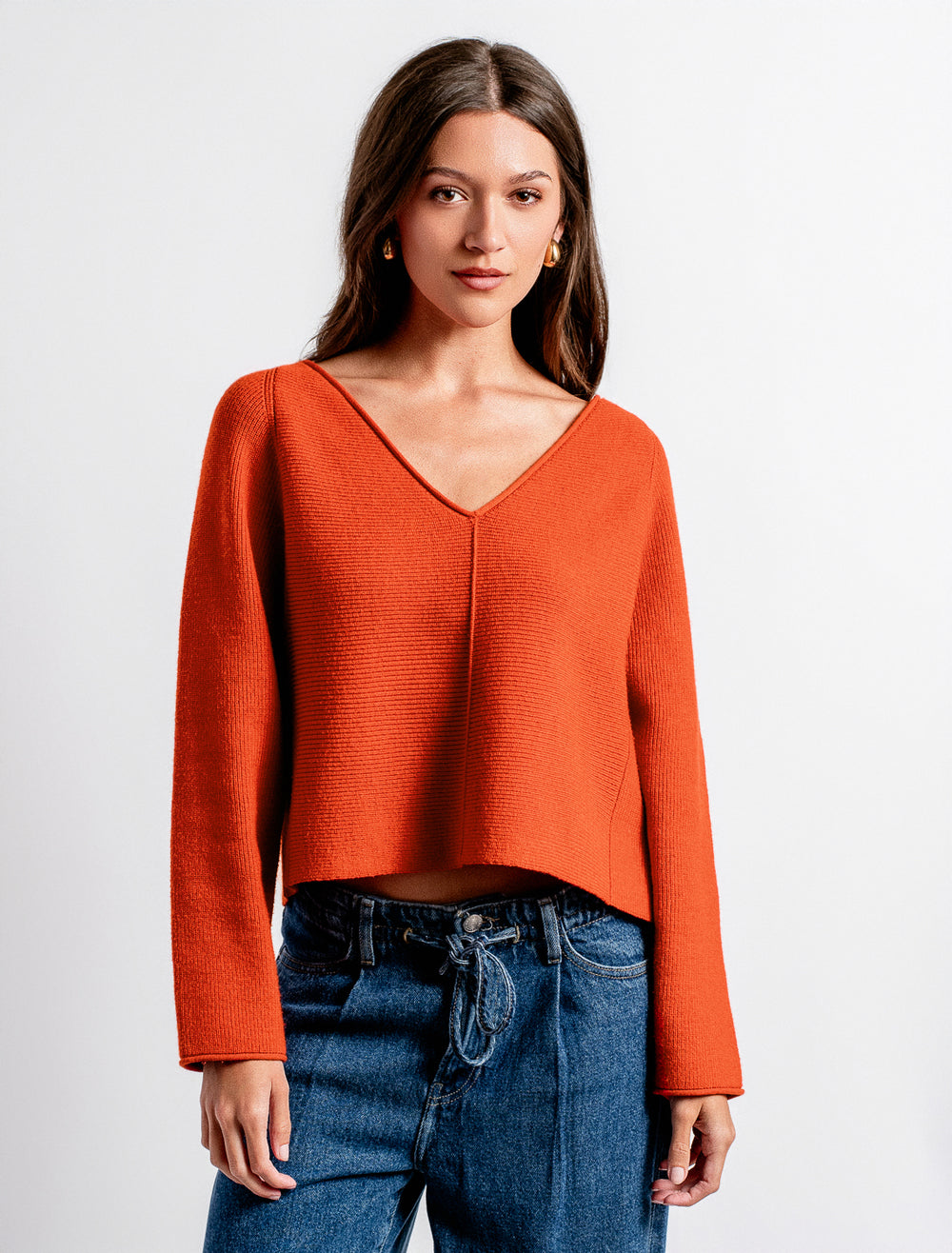 Asima 'V' Sweater Top - Dk Coral