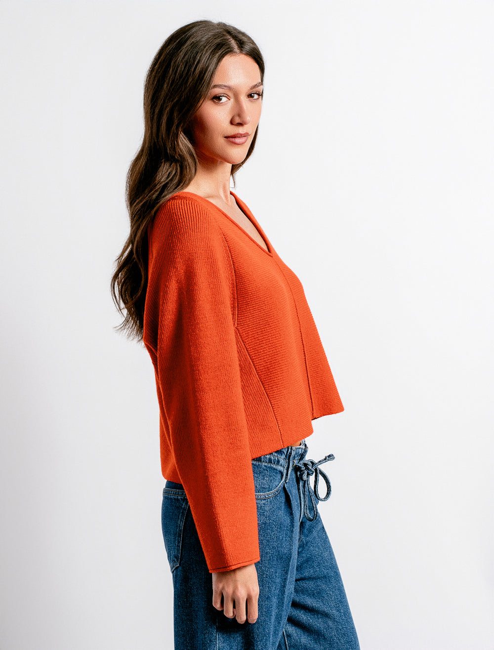 Asima 'V' Sweater Top - Dk Coral