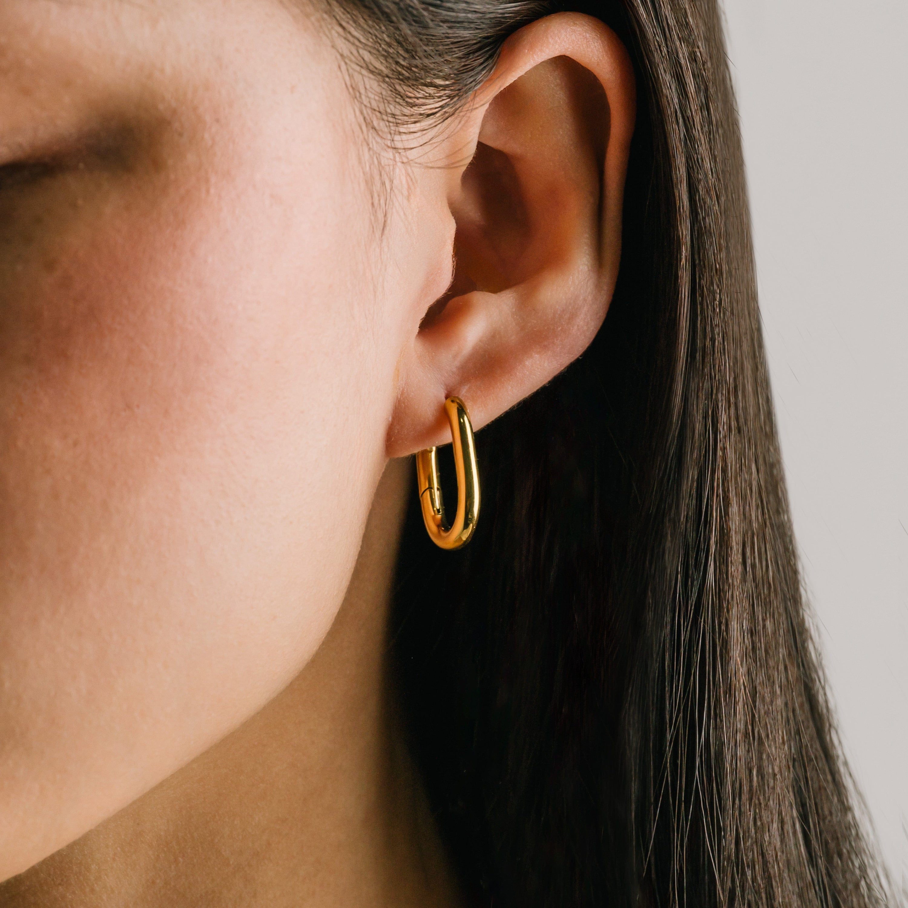 Midi Paperclip Puff Hoop Earrings - Gold