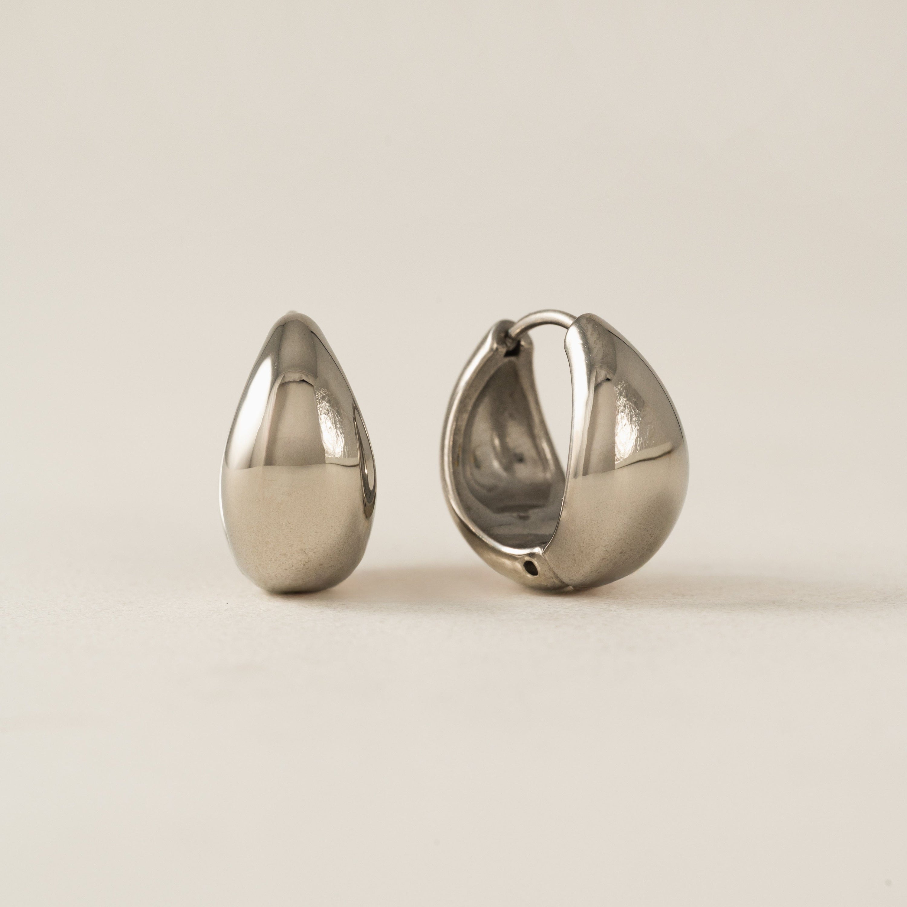 Oval Puff Hoop Earrings - Silver