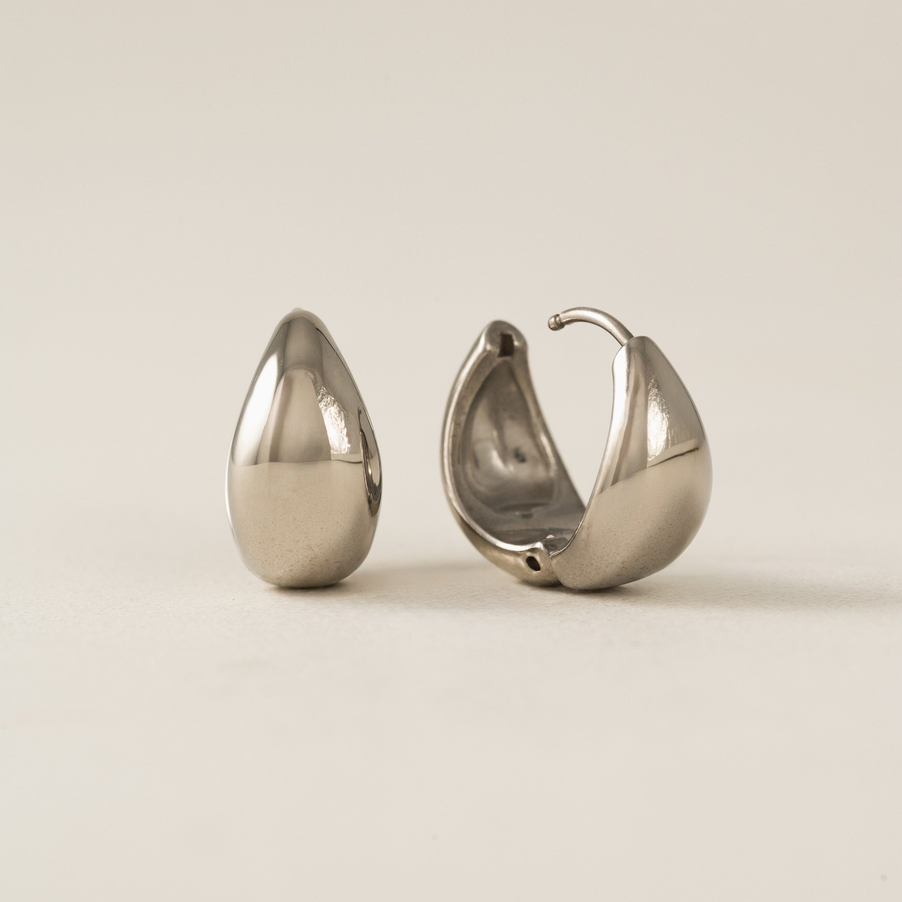 Oval Puff Hoop Earrings - Silver