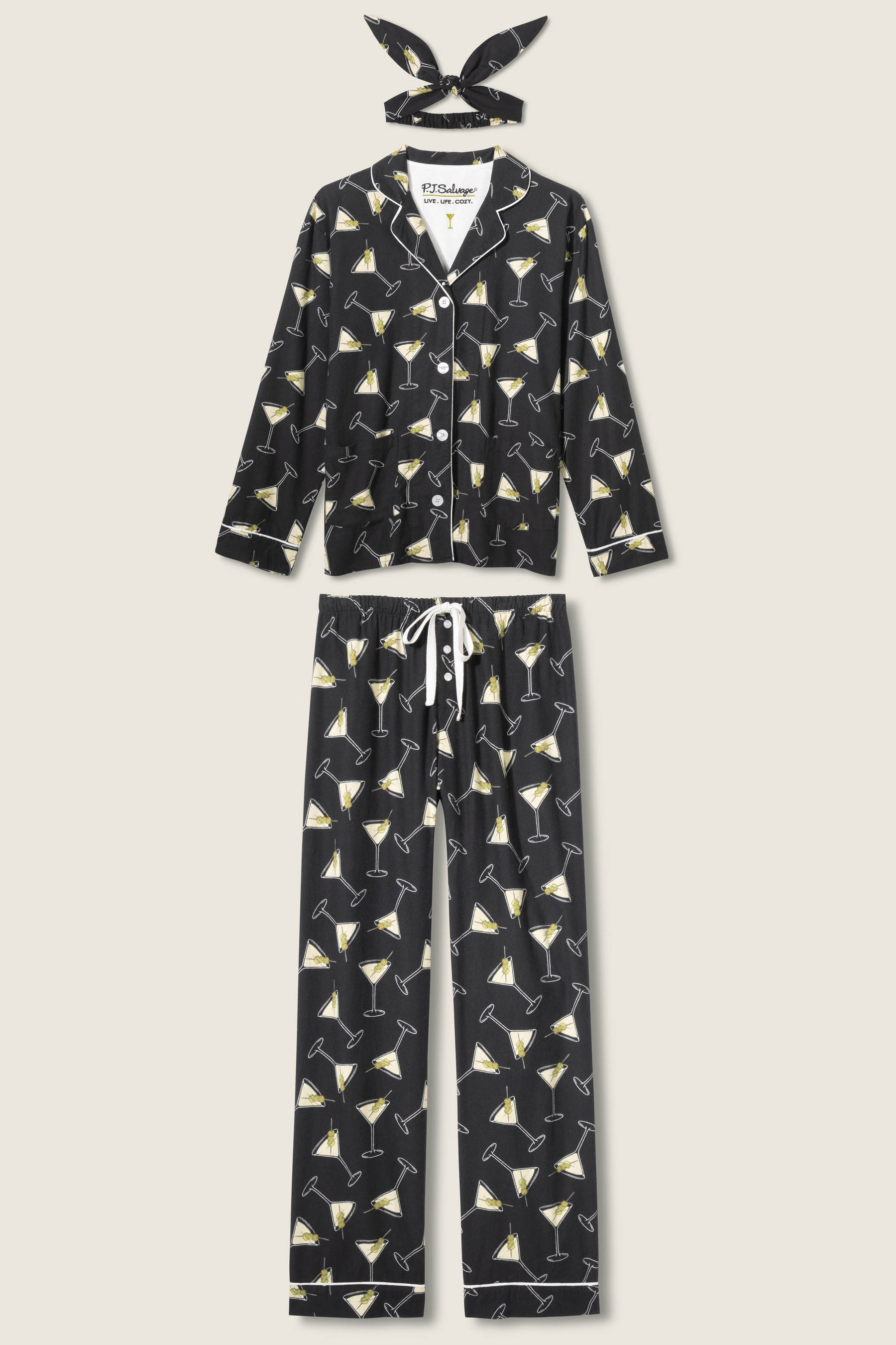 Merrier with a Martini Flannel PJ Set - Black