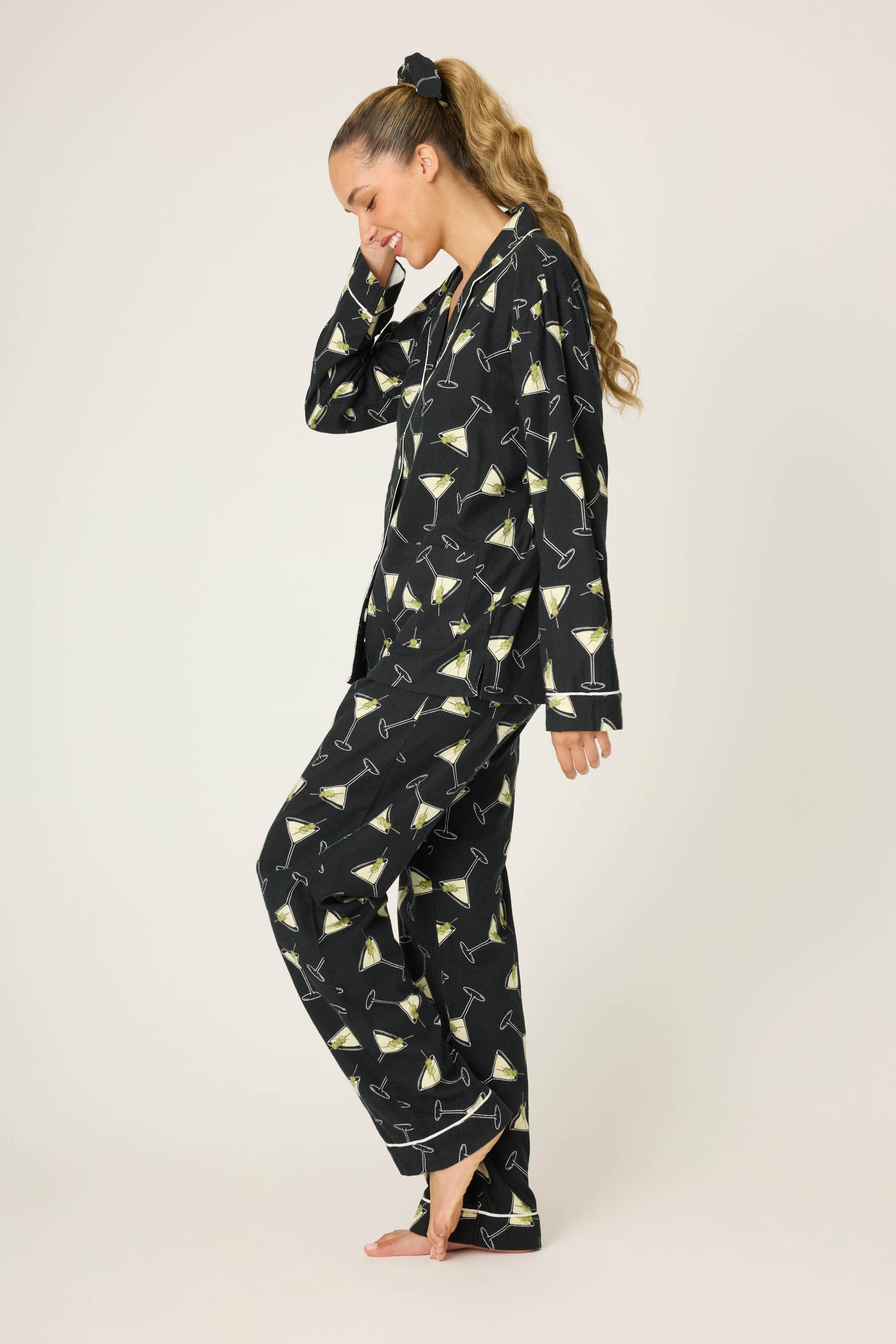 Merrier with a Martini Flannel PJ Set - Black