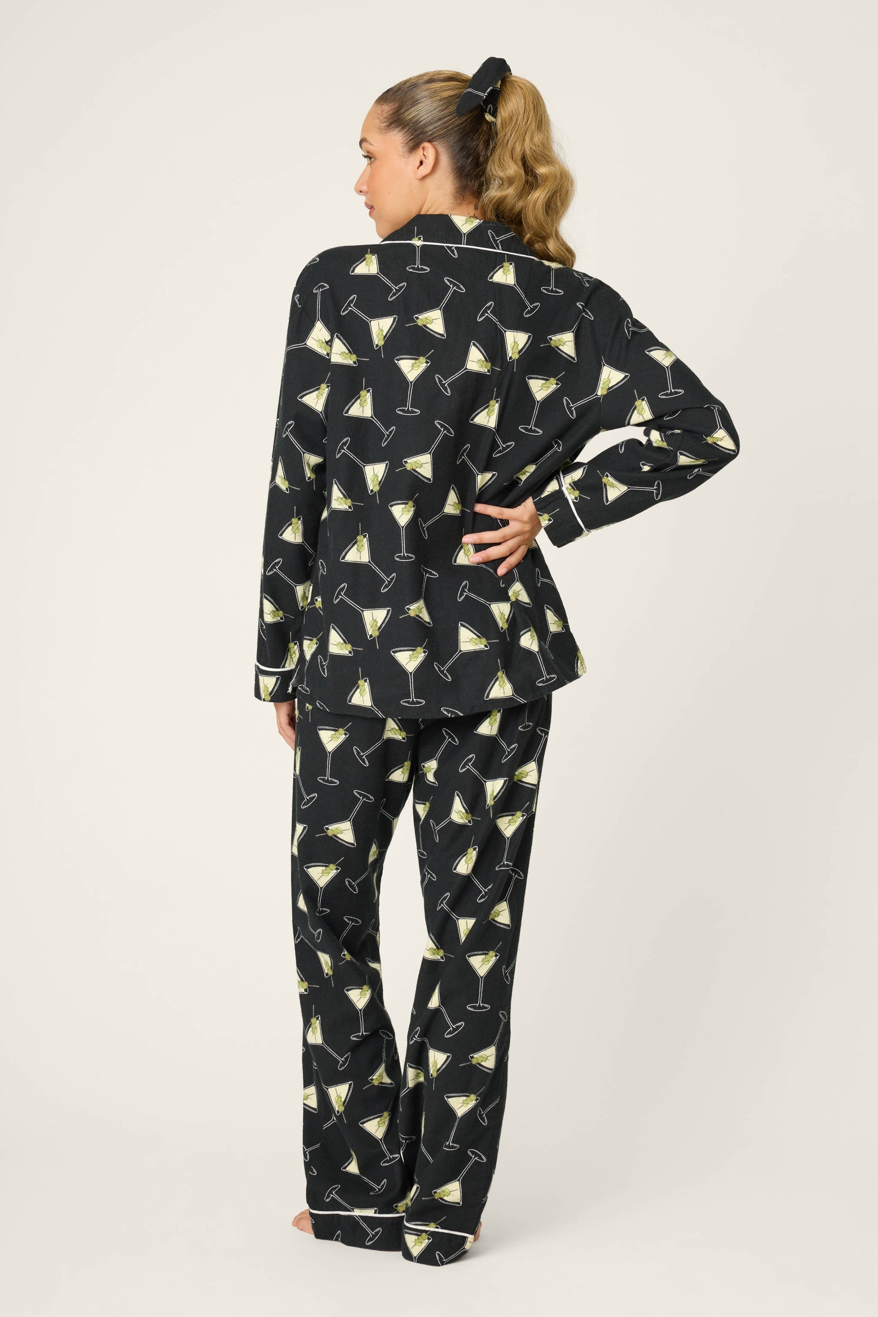 Merrier with a Martini Flannel PJ Set - Black