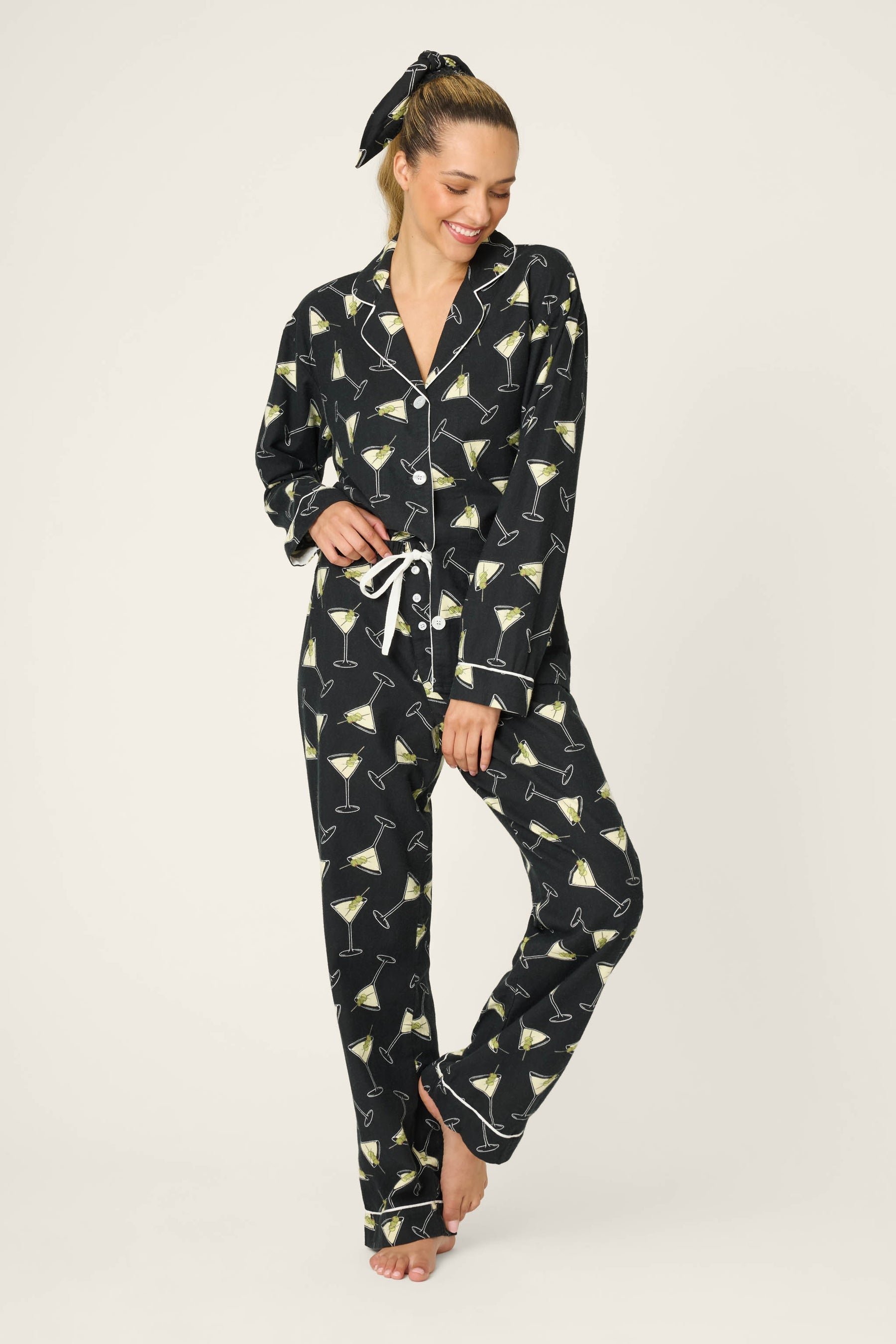 Merrier with a Martini Flannel PJ Set - Black