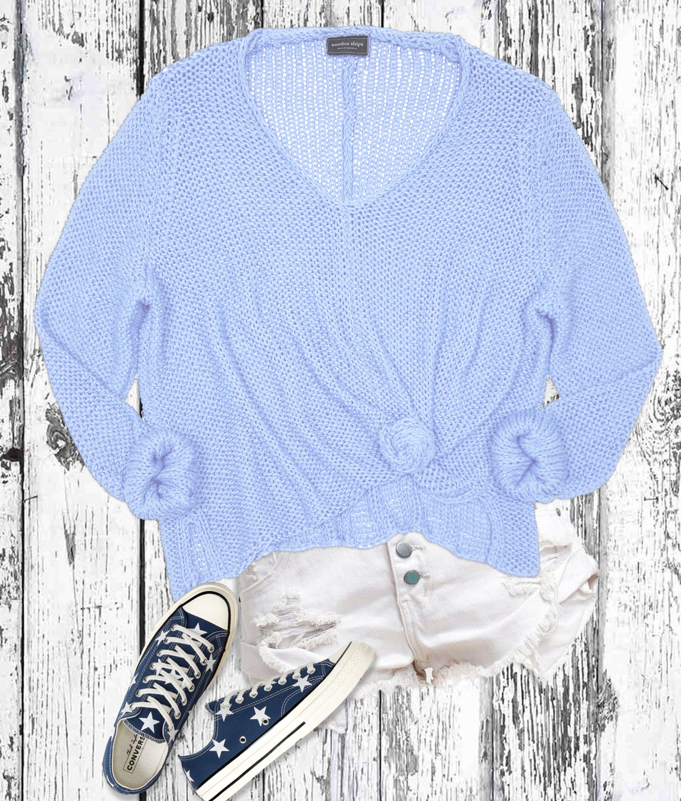 Maui VNeck Cotton Sweater - Blue Wisp