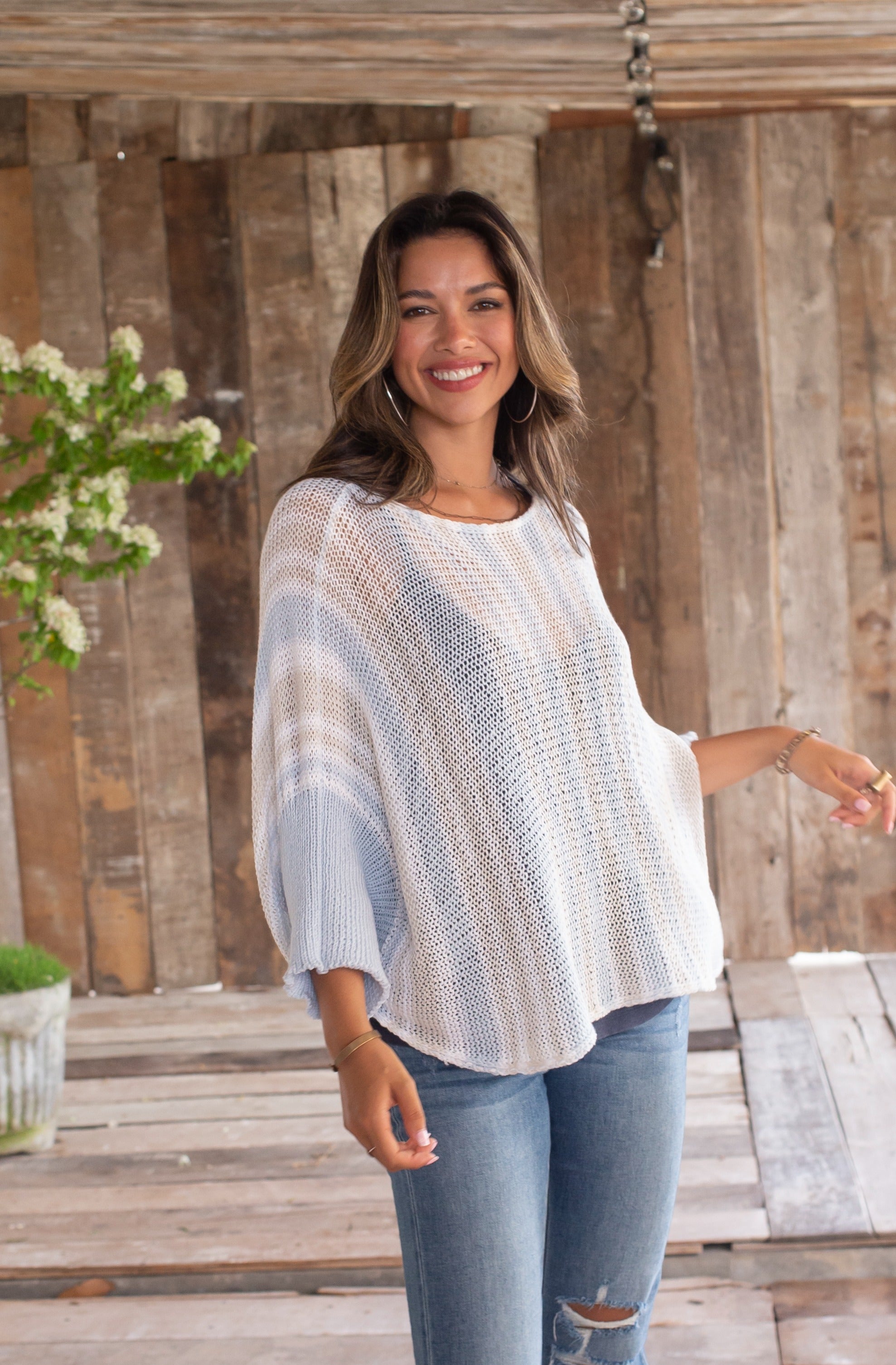 Piper Cotton Sweater Top - Frigid Gray Stripe