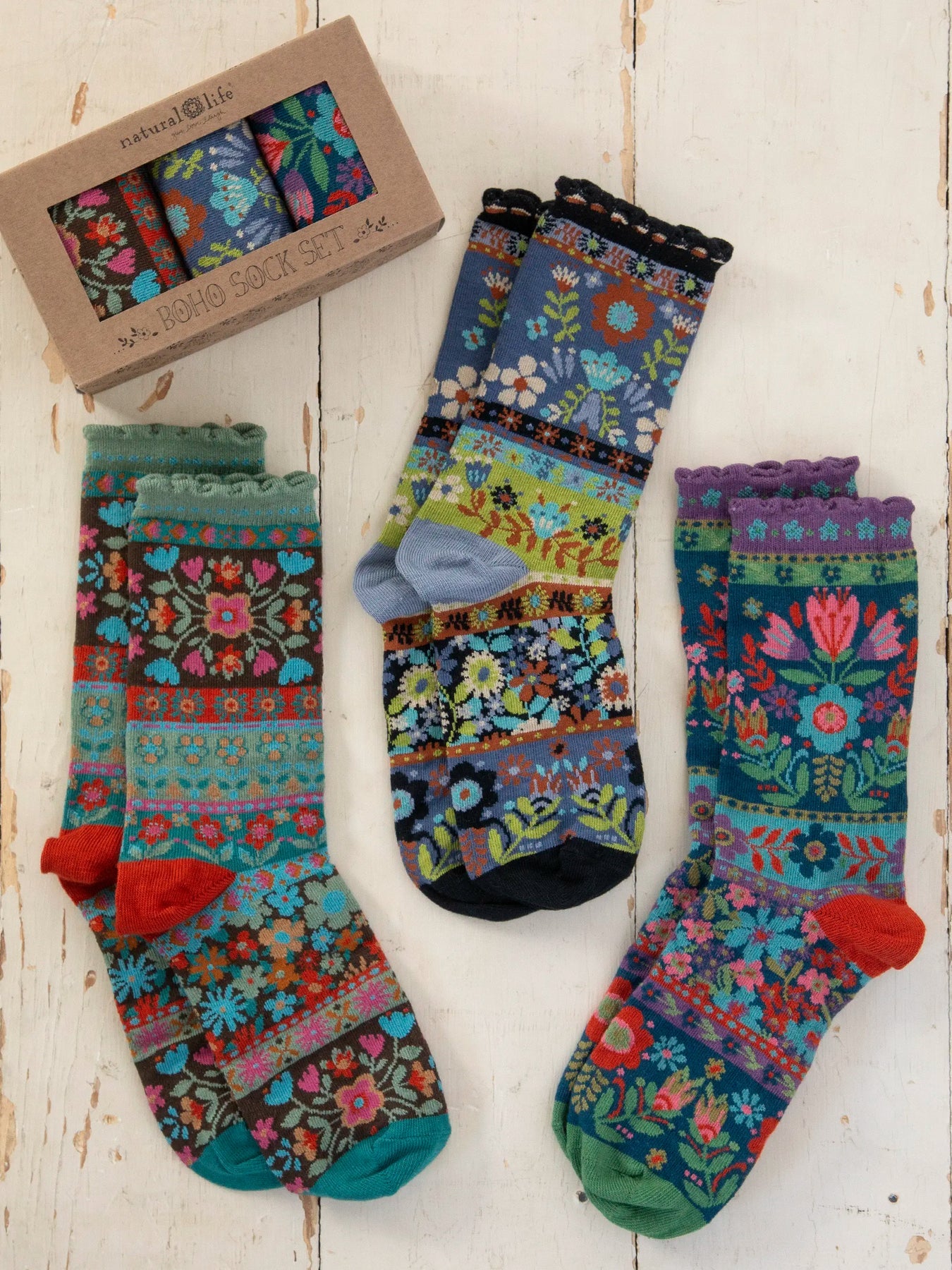 Boxed Boho Sock Set, Set of 3