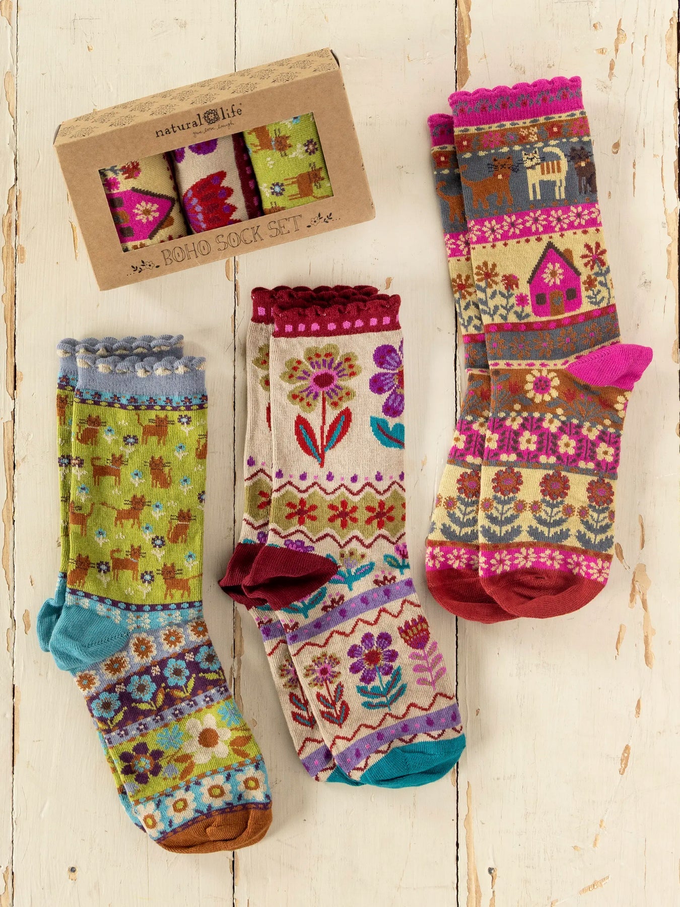 Boxed Boho Sock Set, Set of 3