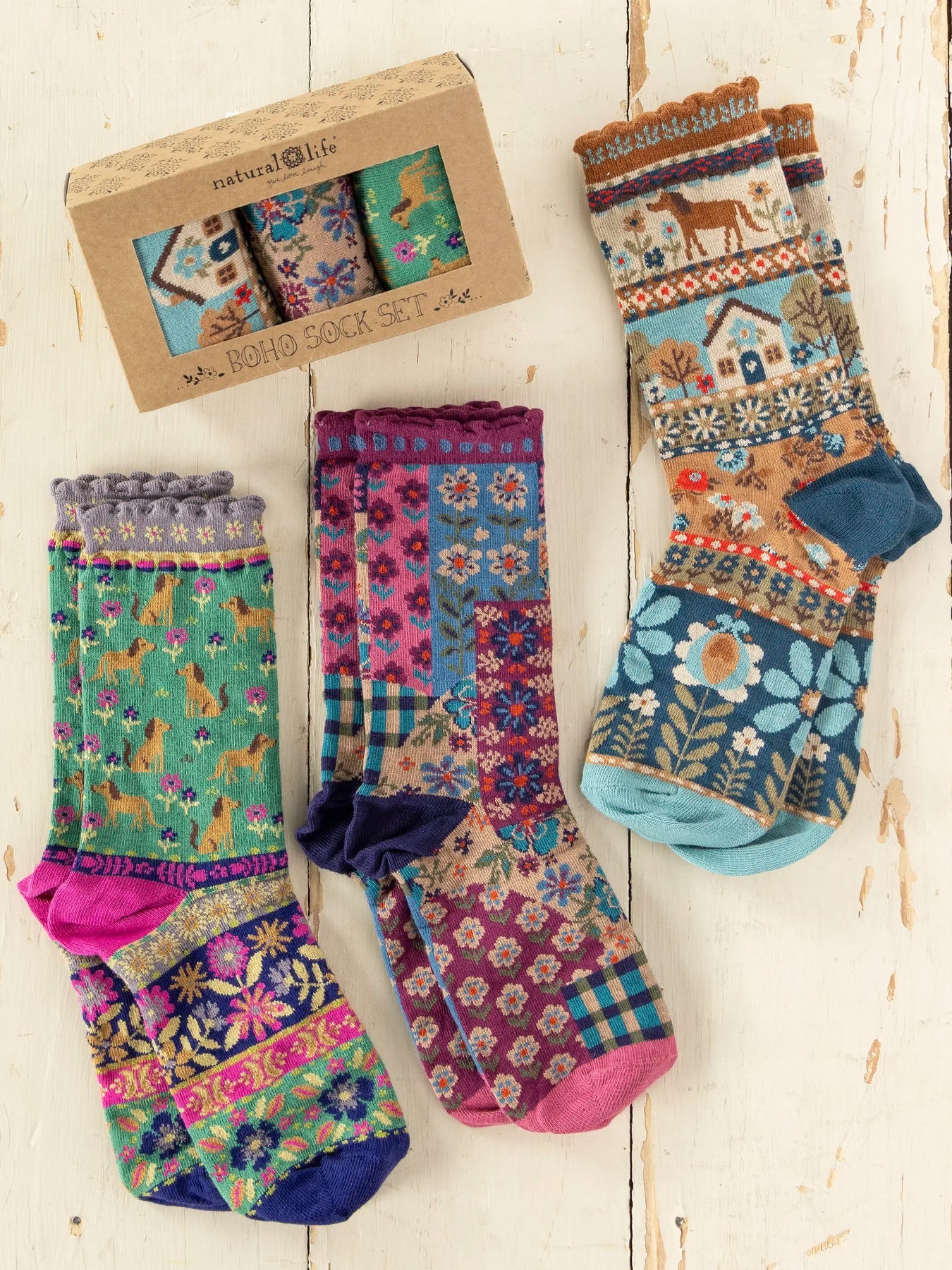 Boxed Boho Sock Set, Set of 3