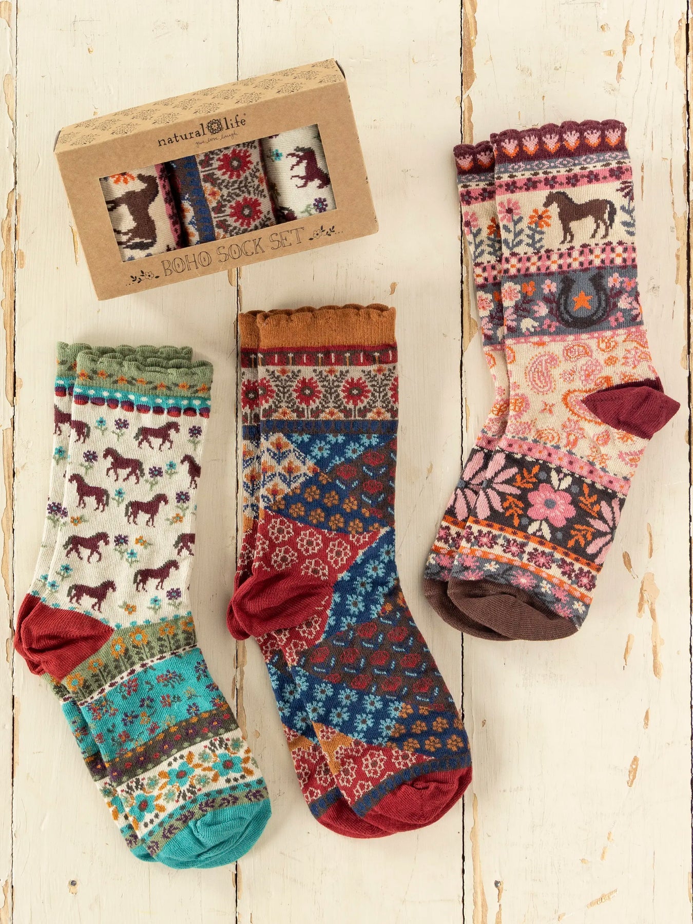 Boxed Boho Sock Set, Set of 3