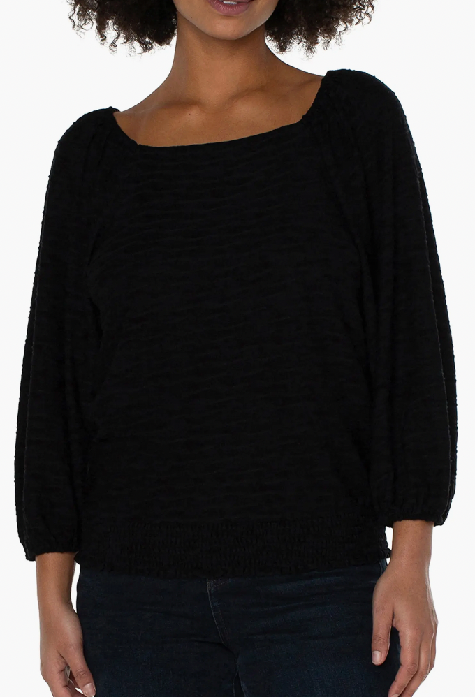 3/4 Puff Sleeve Square Neck Knit Top