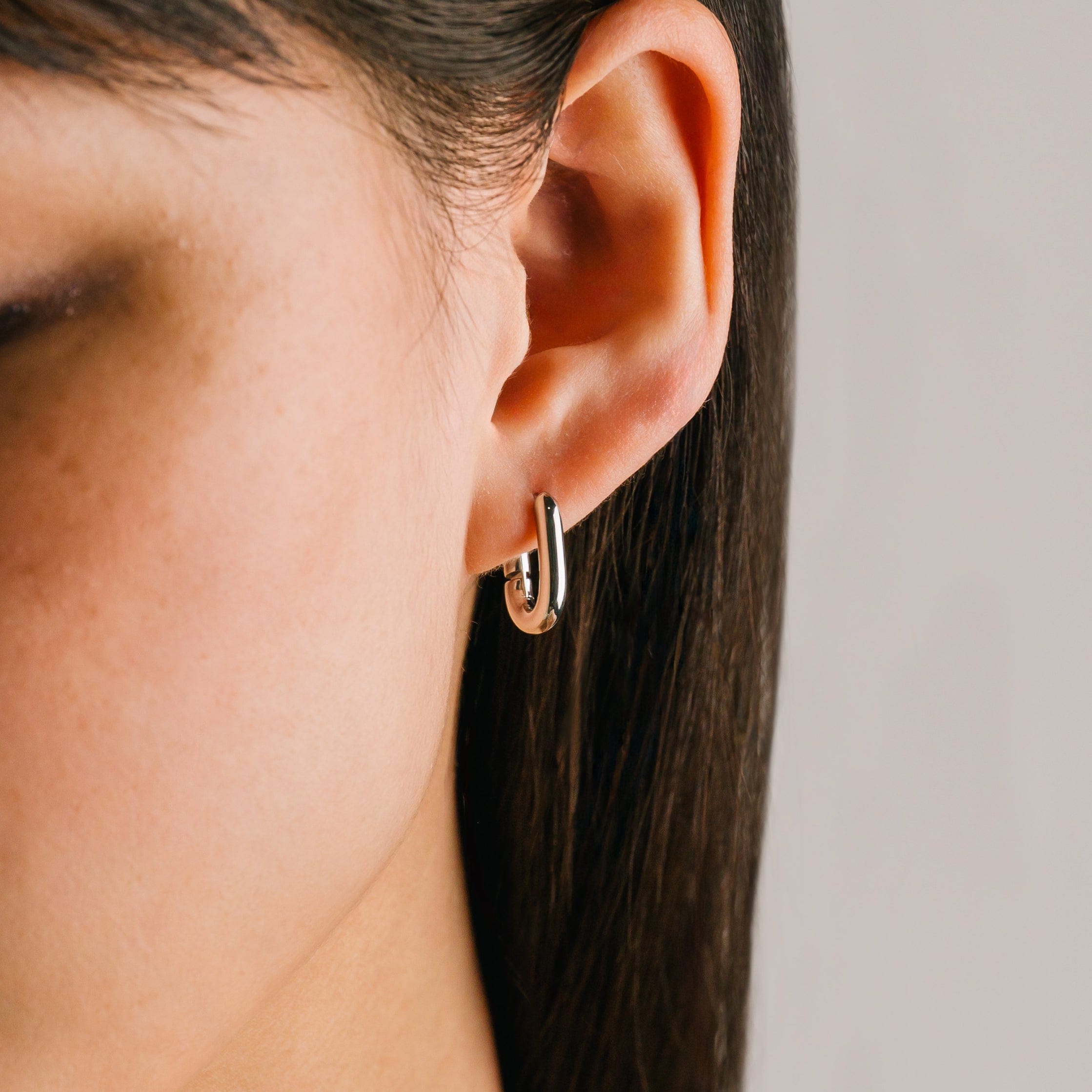 Small Paperclip Puff Hoop Earrings - Silver