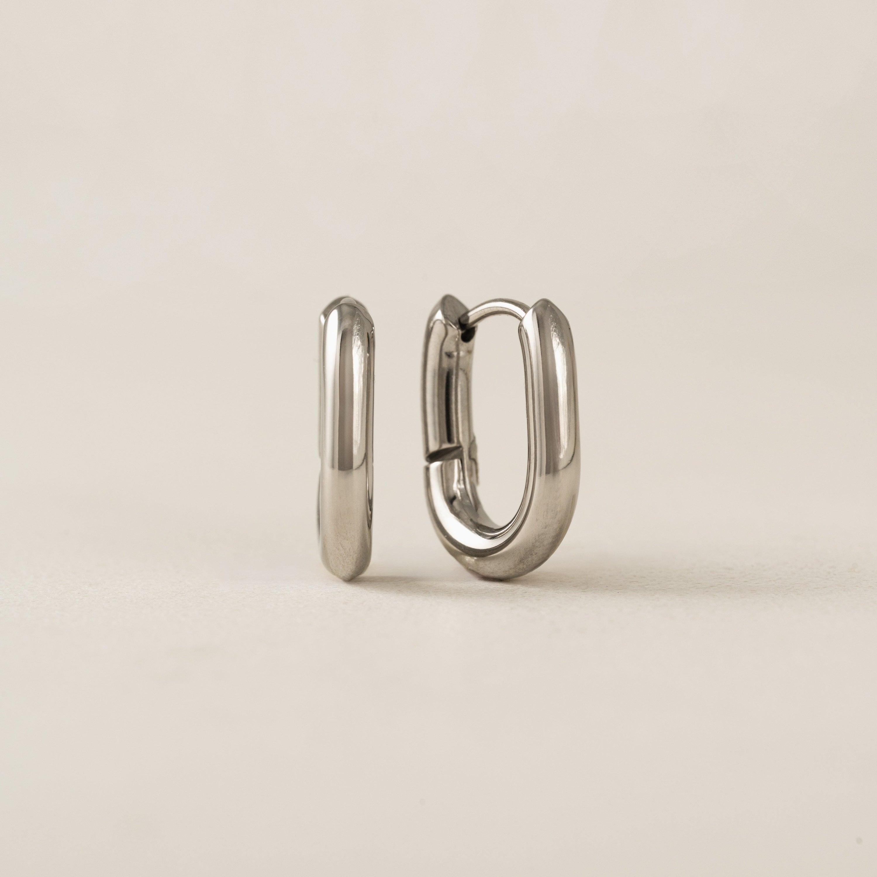 Small Paperclip Puff Hoop Earrings - Silver