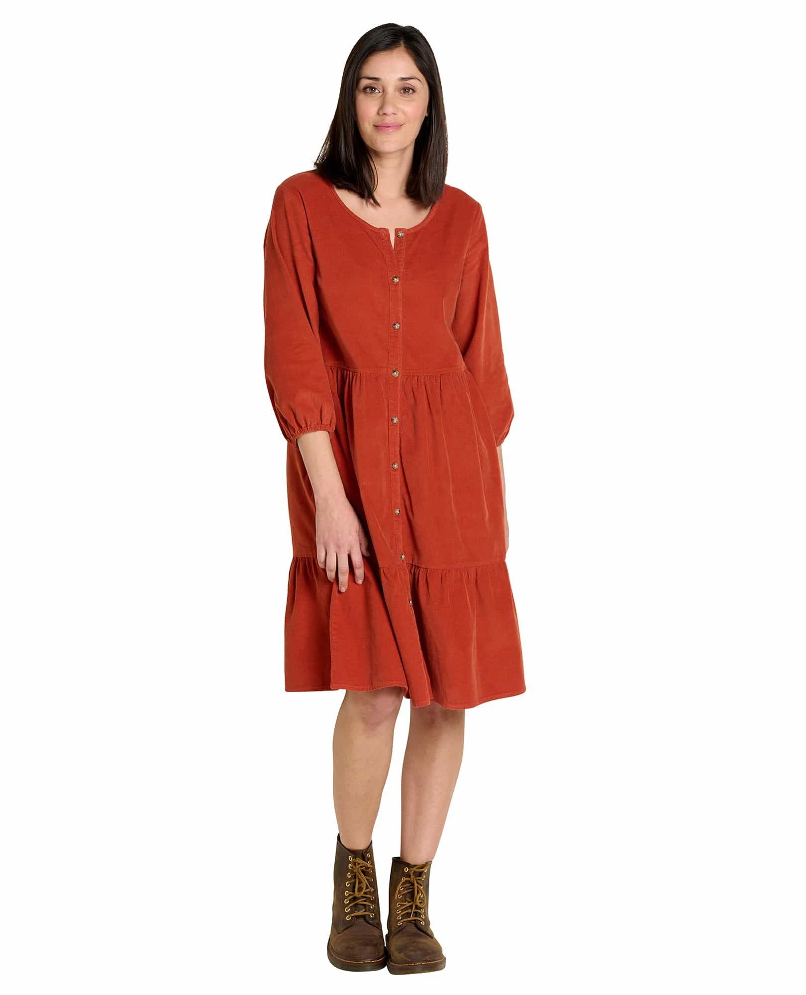 Scouter Cord Tiered Long Sleeve Dress