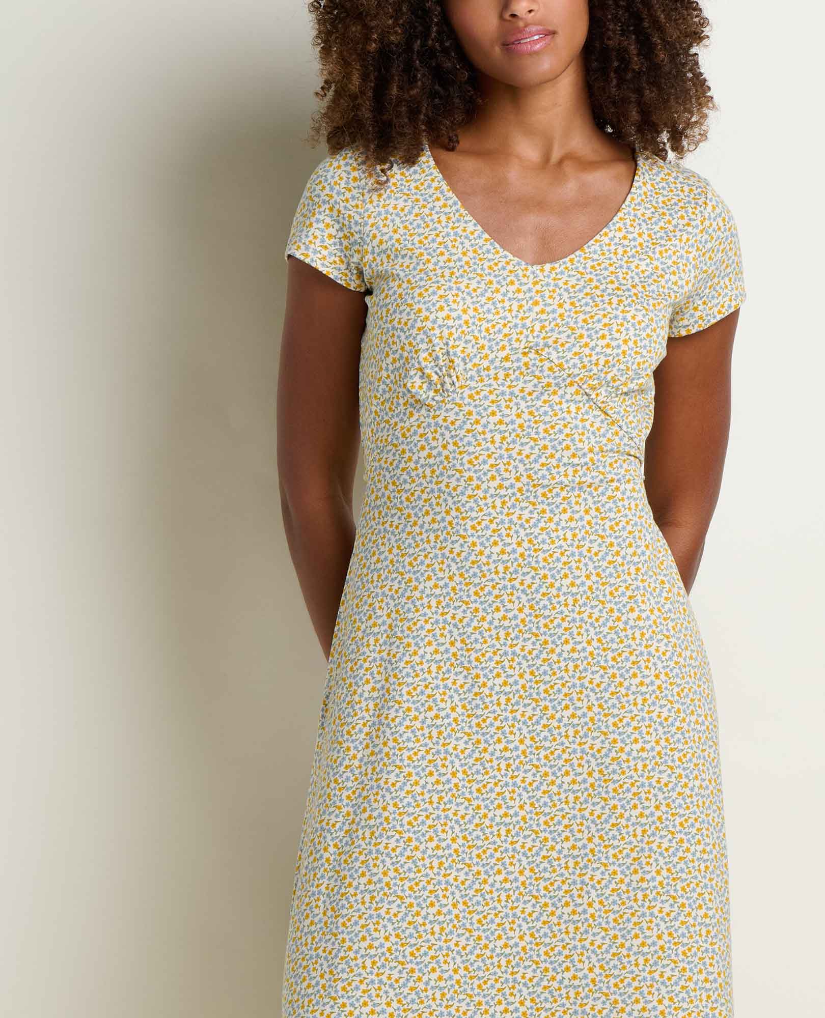 Rose Midi Dress - Gold Print