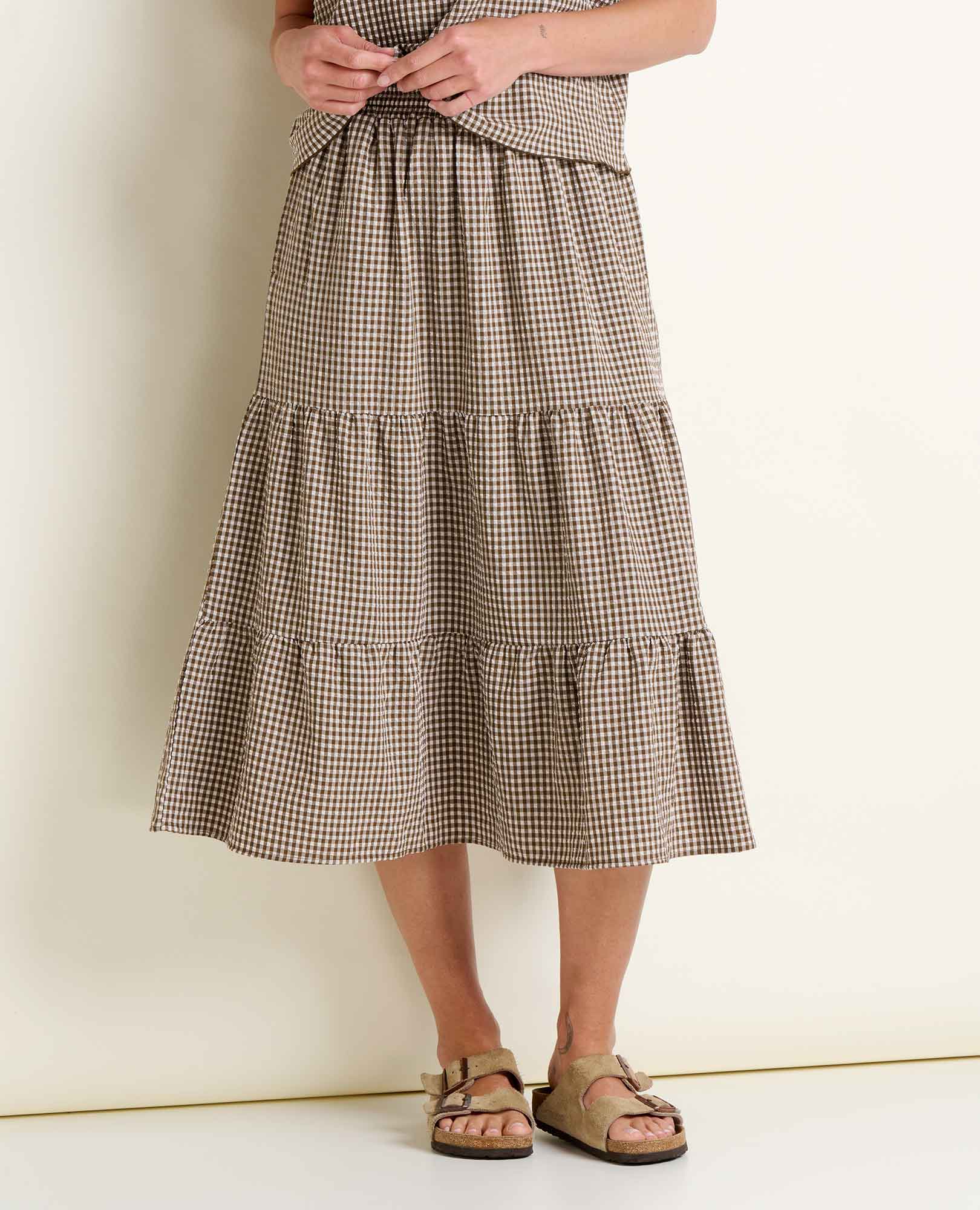 Sunkissed Tiered Midi Skirt - Almond Pattern Texture