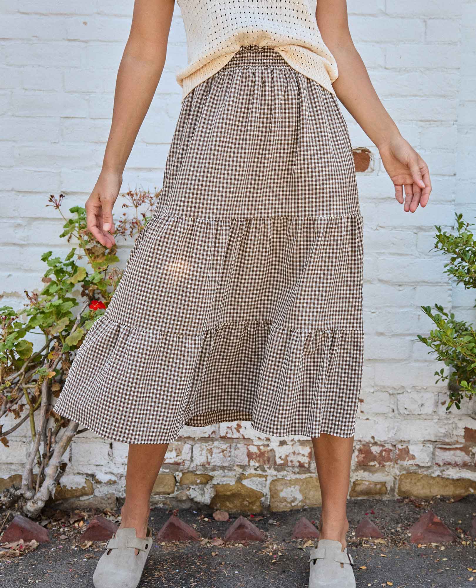 Sunkissed Tiered Midi Skirt - Almond Pattern Texture