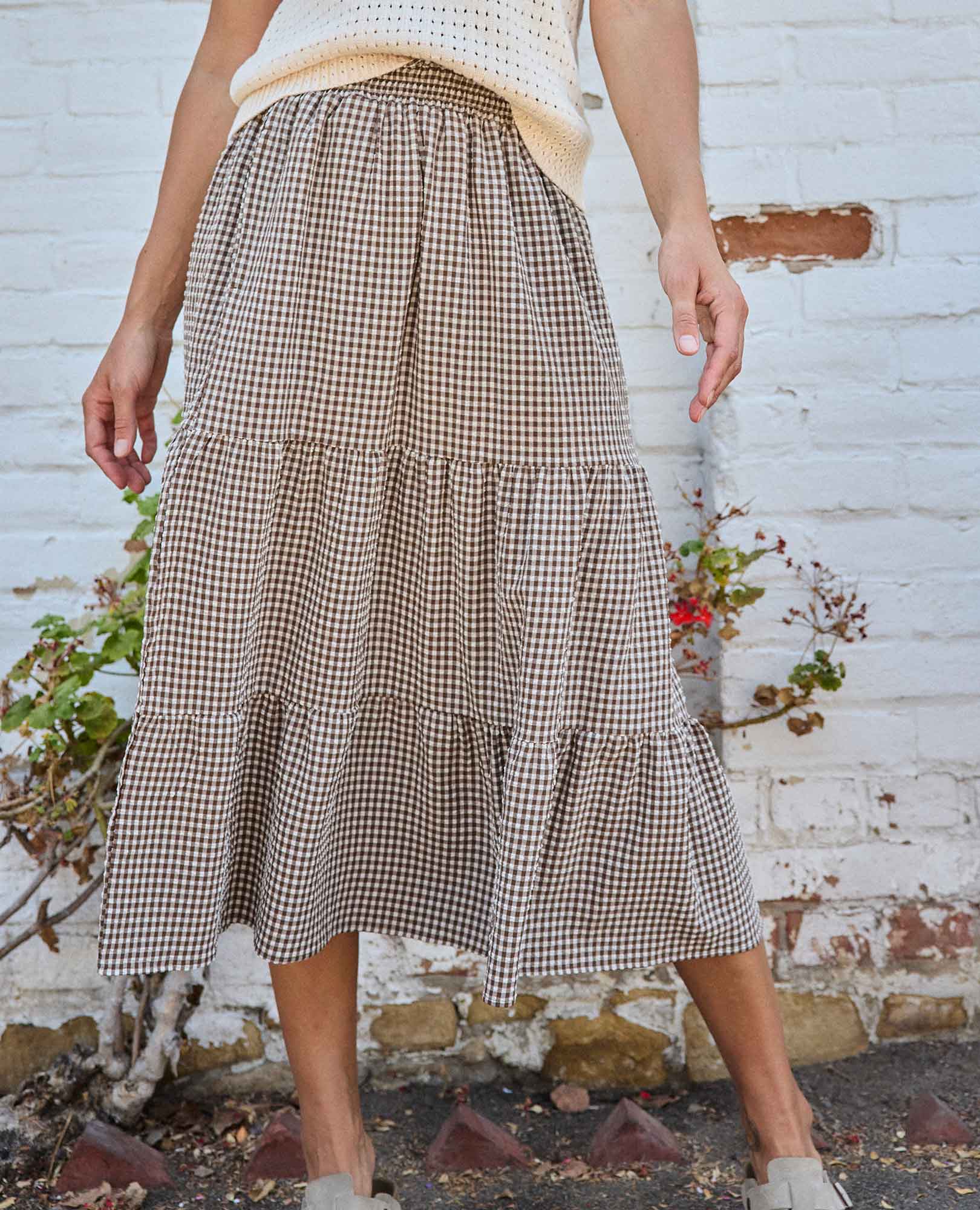 Sunkissed Tiered Midi Skirt - Almond Pattern Texture