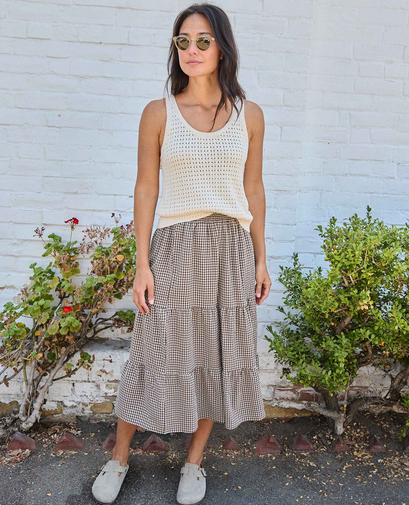 Sunkissed Tiered Midi Skirt - Almond Pattern Texture
